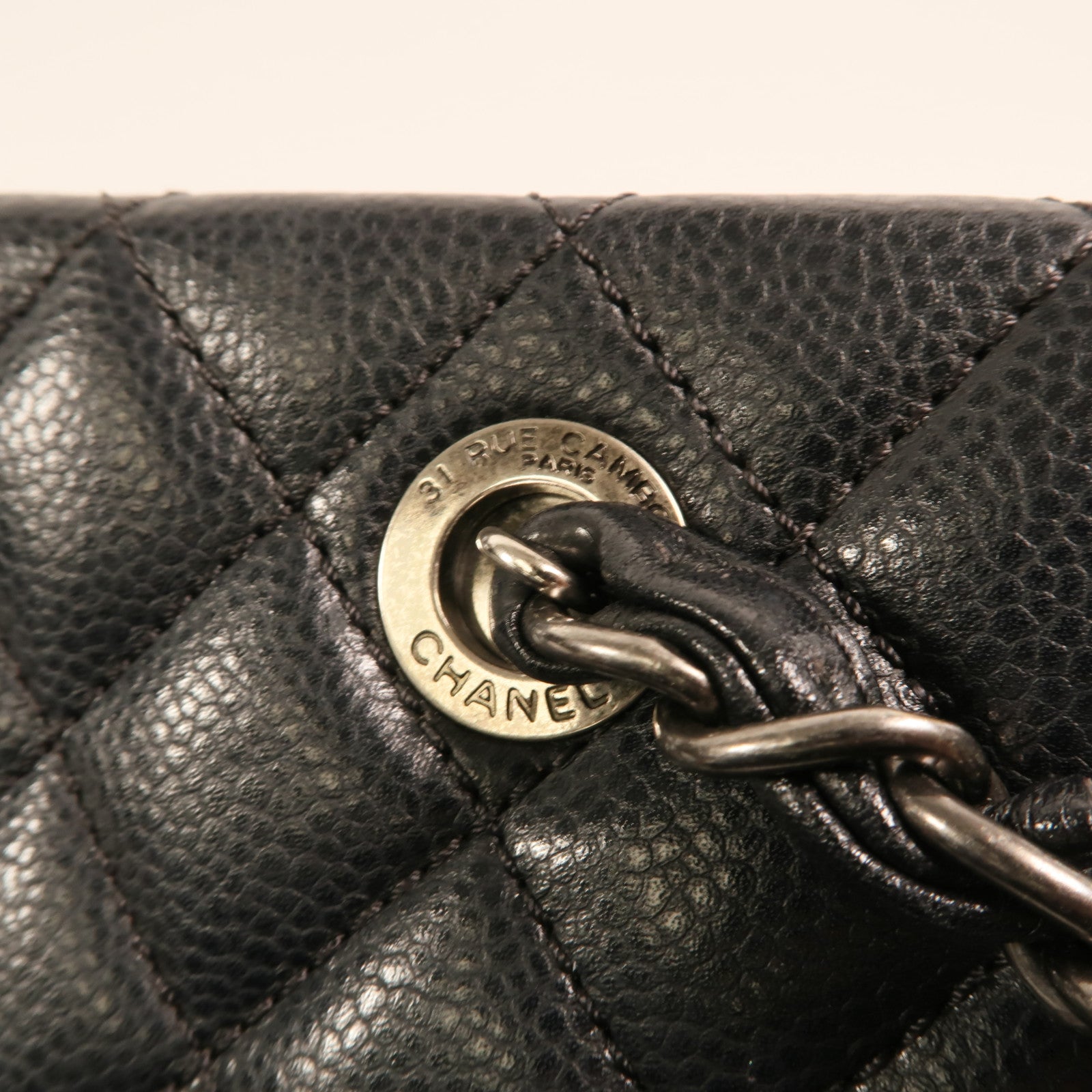 CHANEL 牛皮皮革Chain Shoulder銀扣鏈帶肩背袋