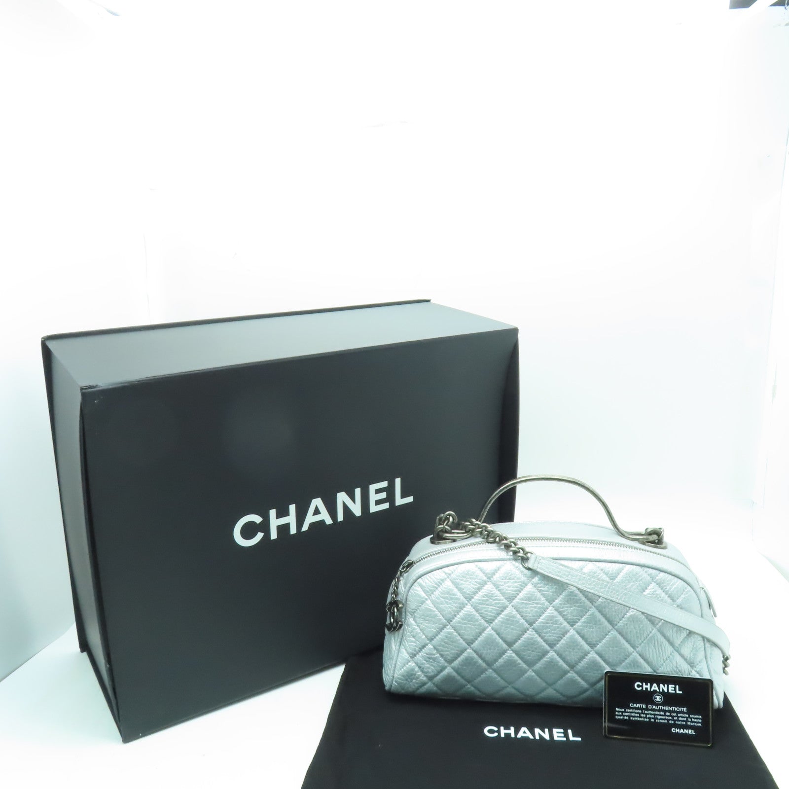 CHANEL 【清倉大減價】菱格牛皮皮革Chain Shoulder銀扣鏈帶肩背袋銀色