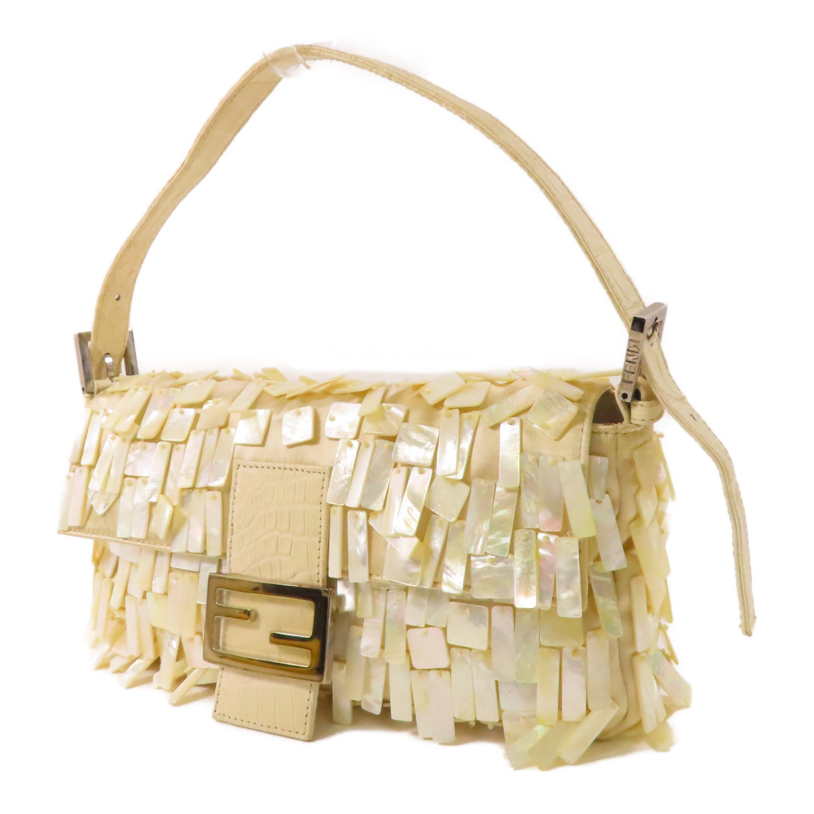 FENDI 絲綢Baguette Pearl銀扣肩背袋