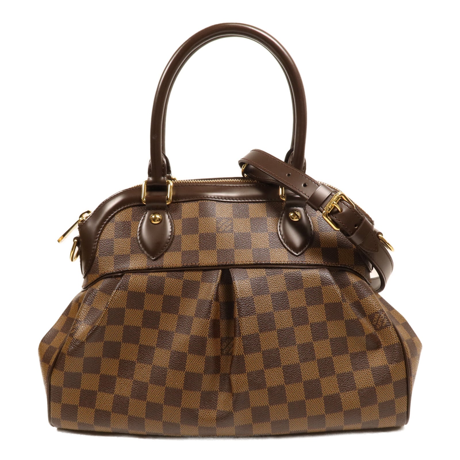 LOUIS VUITTON Damier Trevi PM金扣手挽肩背兩用袋棕色