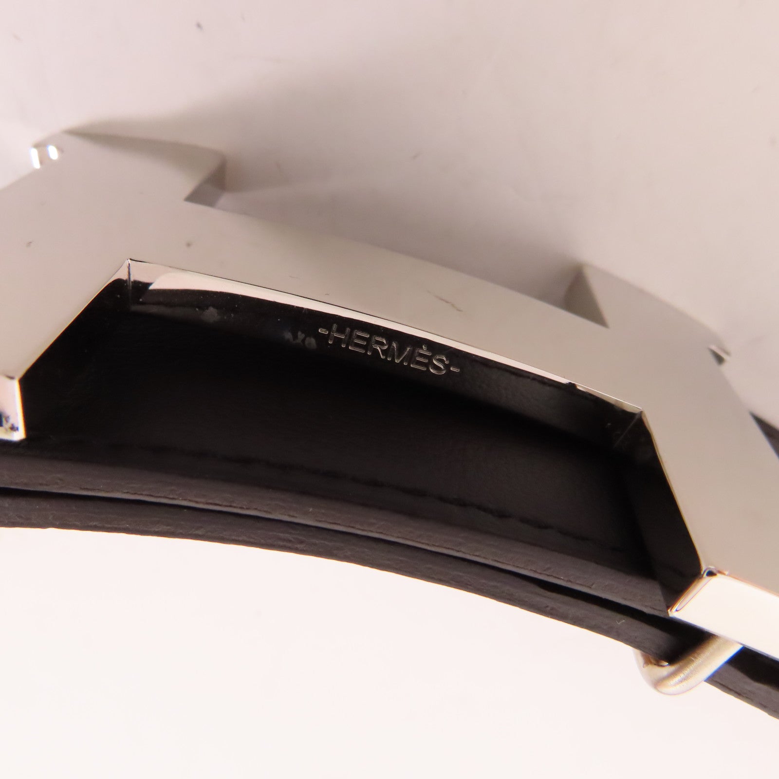 HERMES Clemence皮革H Belt 100cm銀扣皮帶Noir Gold