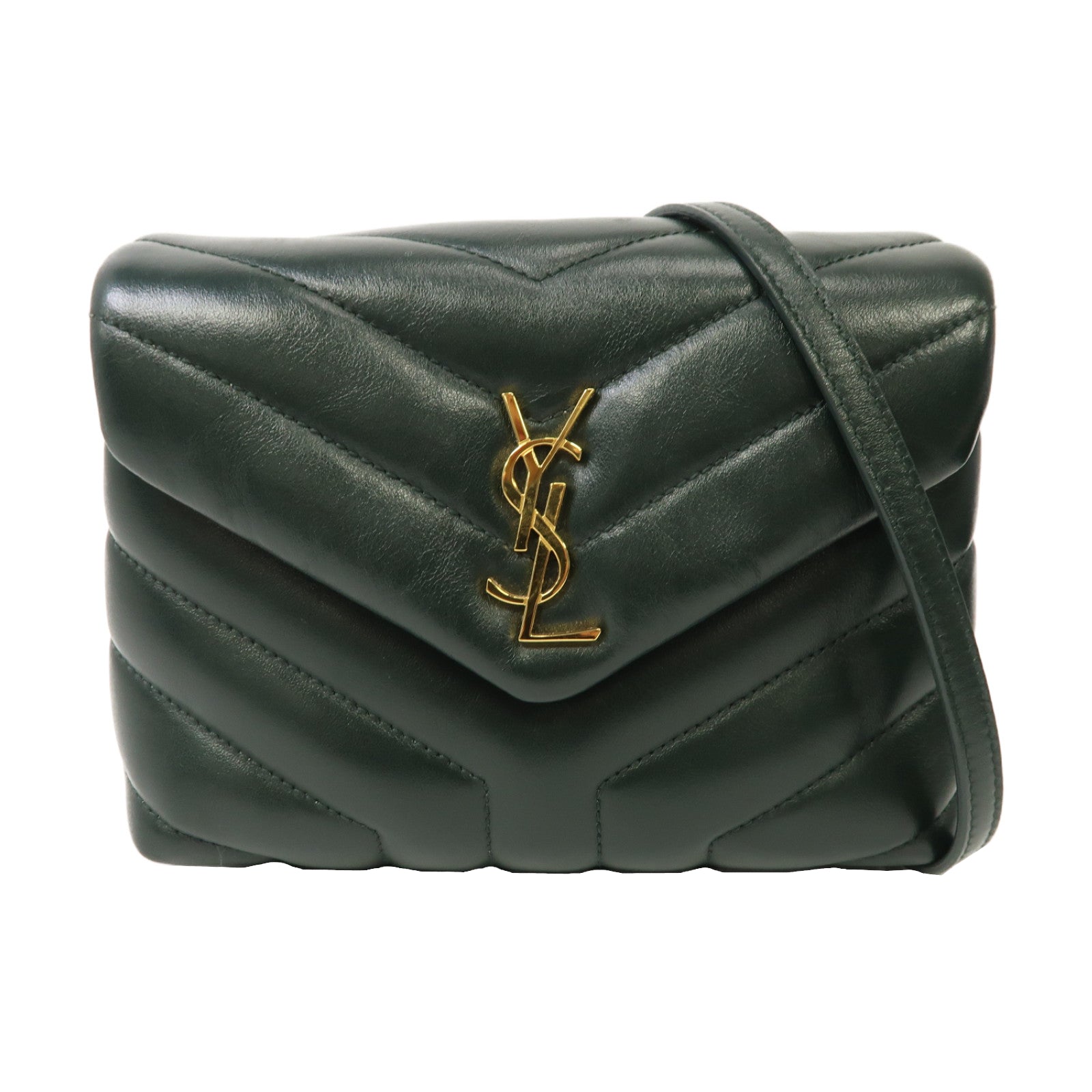 SAINT LAURENT 斜紋牛皮皮革Lou Lou金扣肩背袋綠色