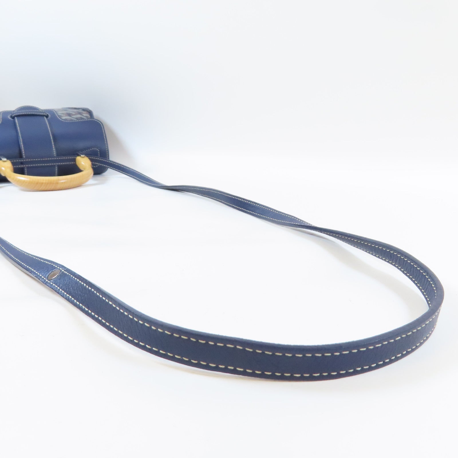 GOYARD 塗層帆布/牛皮皮革Saigon銀扣手挽肩背兩用袋深藍色