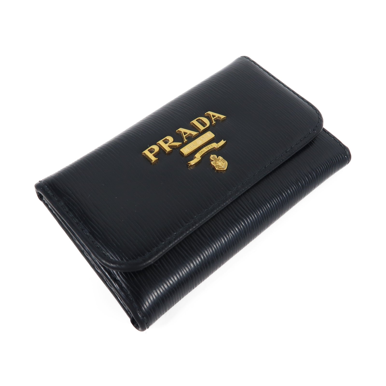 PRADA 牛皮皮革Key Holder金扣鑰匙套黑色