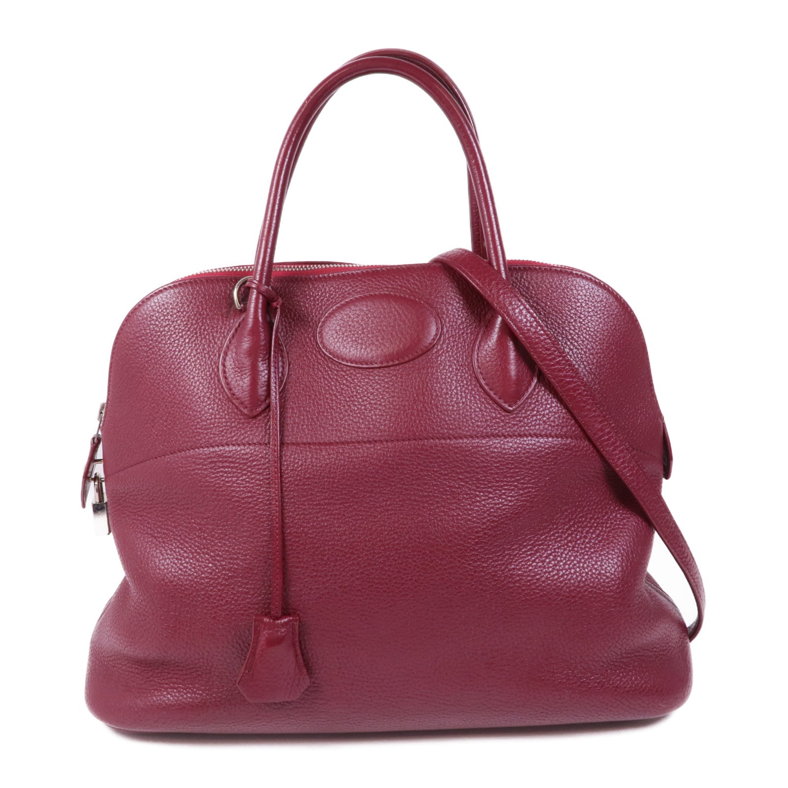 HERMES Clemence皮革Bolide 35銀扣手挽肩背兩用袋Rubis