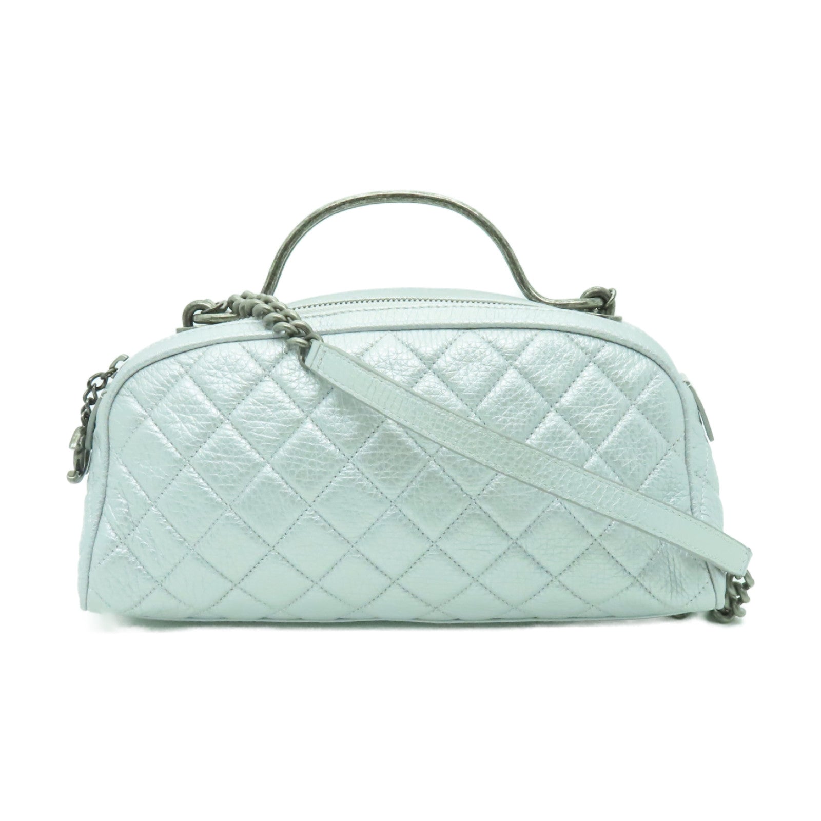 CHANEL 【清倉大減價】菱格牛皮皮革Chain Shoulder銀扣鏈帶肩背袋銀色