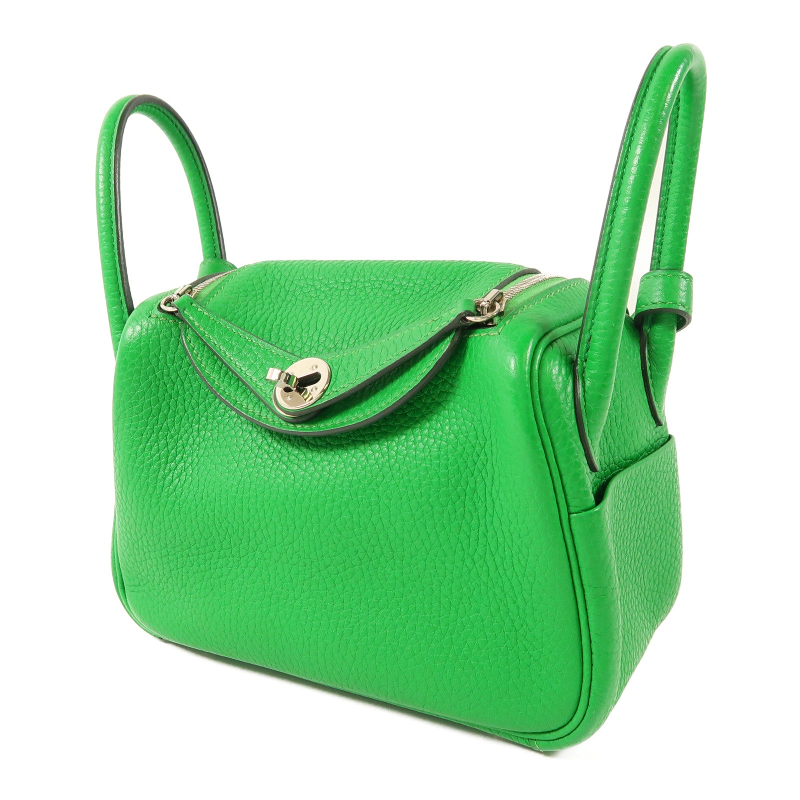 HERMES Clemence皮革Mini Lindy銀扣手挽肩背兩用袋Bambou