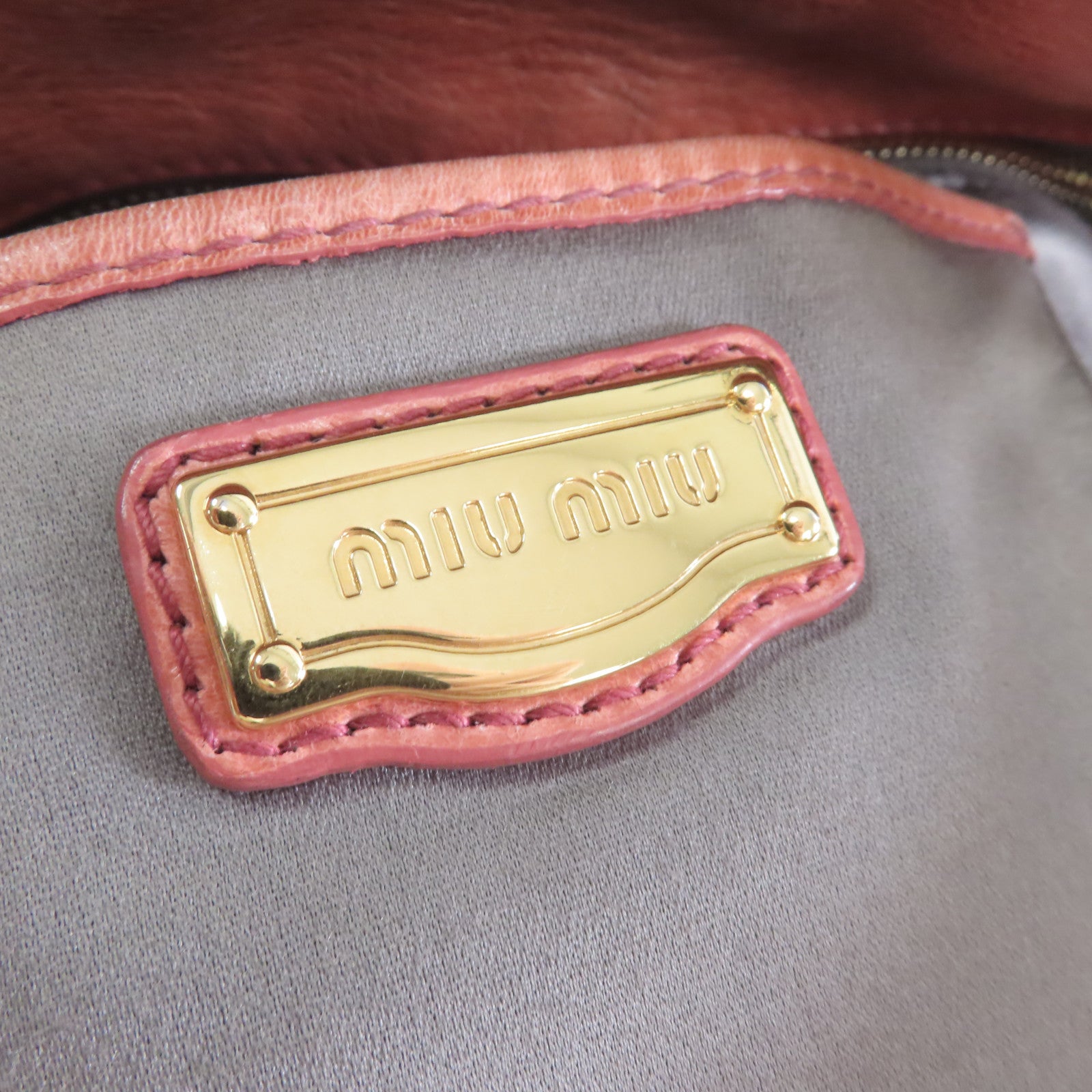 Miu Miu 羊皮皮革2Way Shoulder金扣手挽肩背兩用袋粉紅色