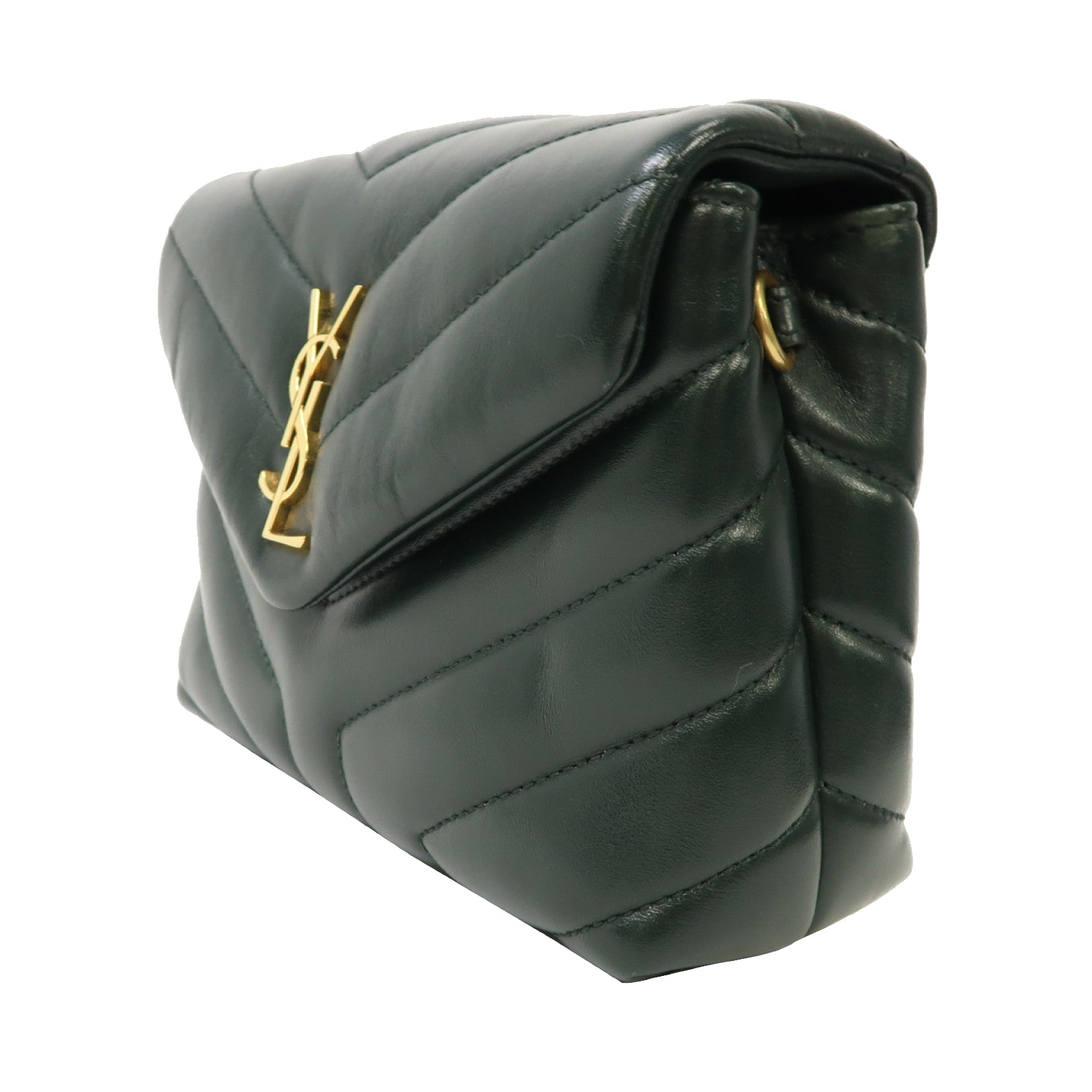 SAINT LAURENT 斜紋牛皮皮革Lou Lou金扣肩背袋綠色