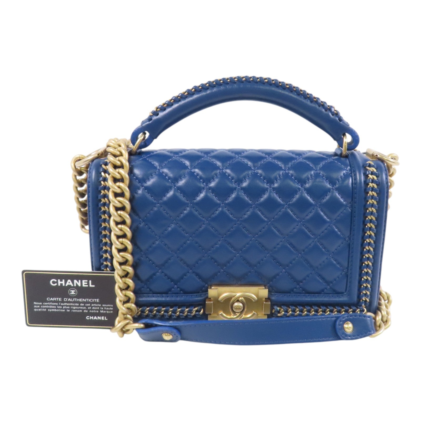 CHANEL 羊皮皮革Boy 25 With Handel金扣鏈帶肩背袋