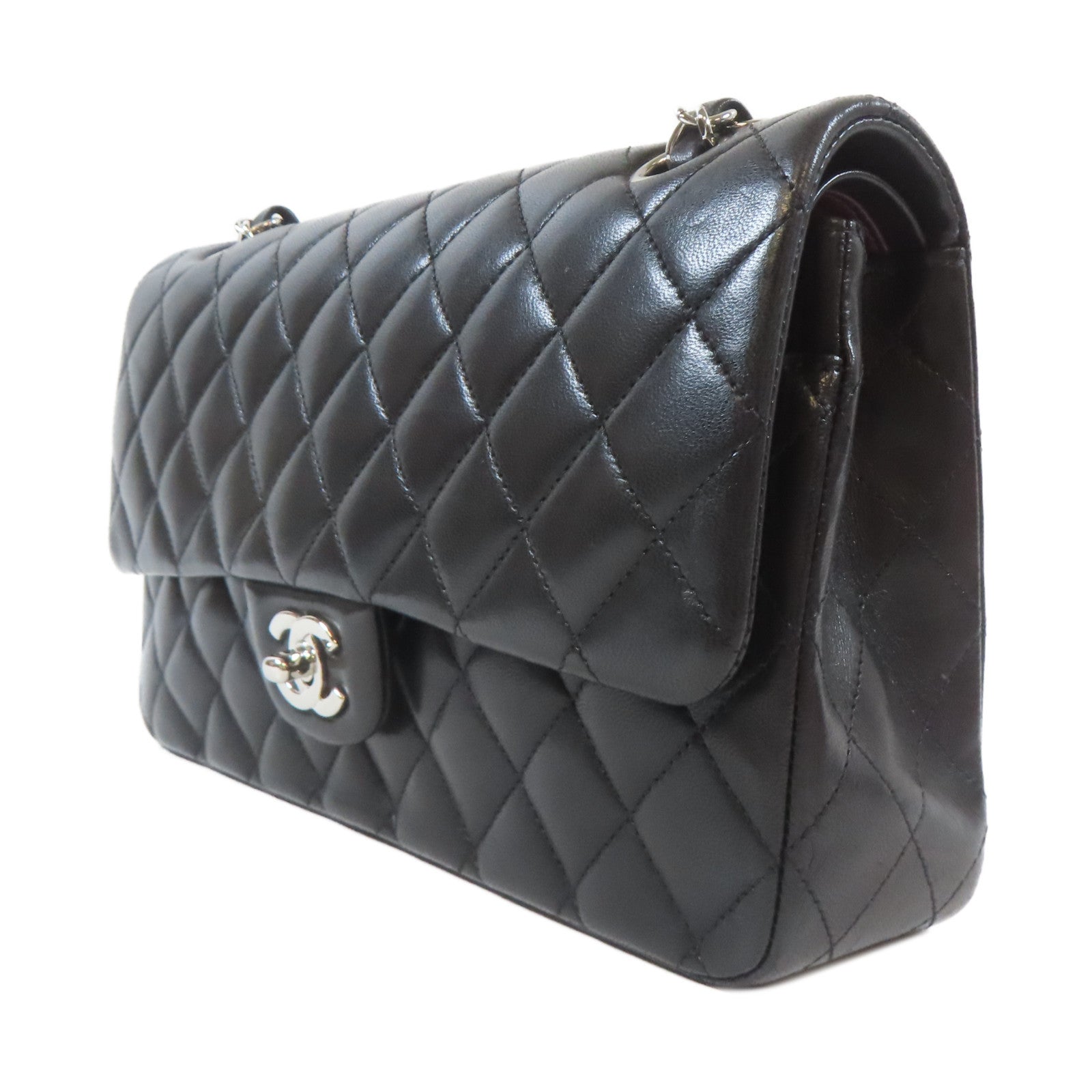 CHANEL 【激減優惠】菱格羊皮皮革Classic Flap 25cm銀扣鏈帶肩背袋黑色