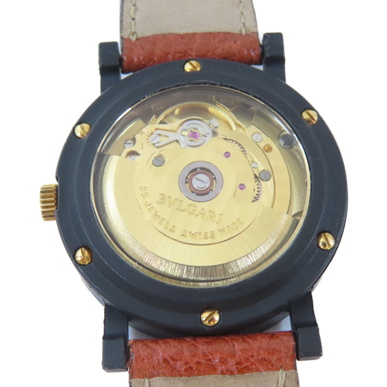 BVLGARI Bvlgari Bvlgari鋁/皮革帶手錶自動機芯黑色
