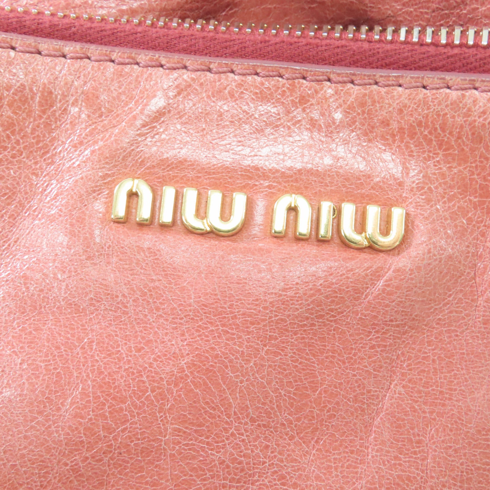Miu Miu 羊皮皮革2Way Shoulder金扣手挽肩背兩用袋粉紅色