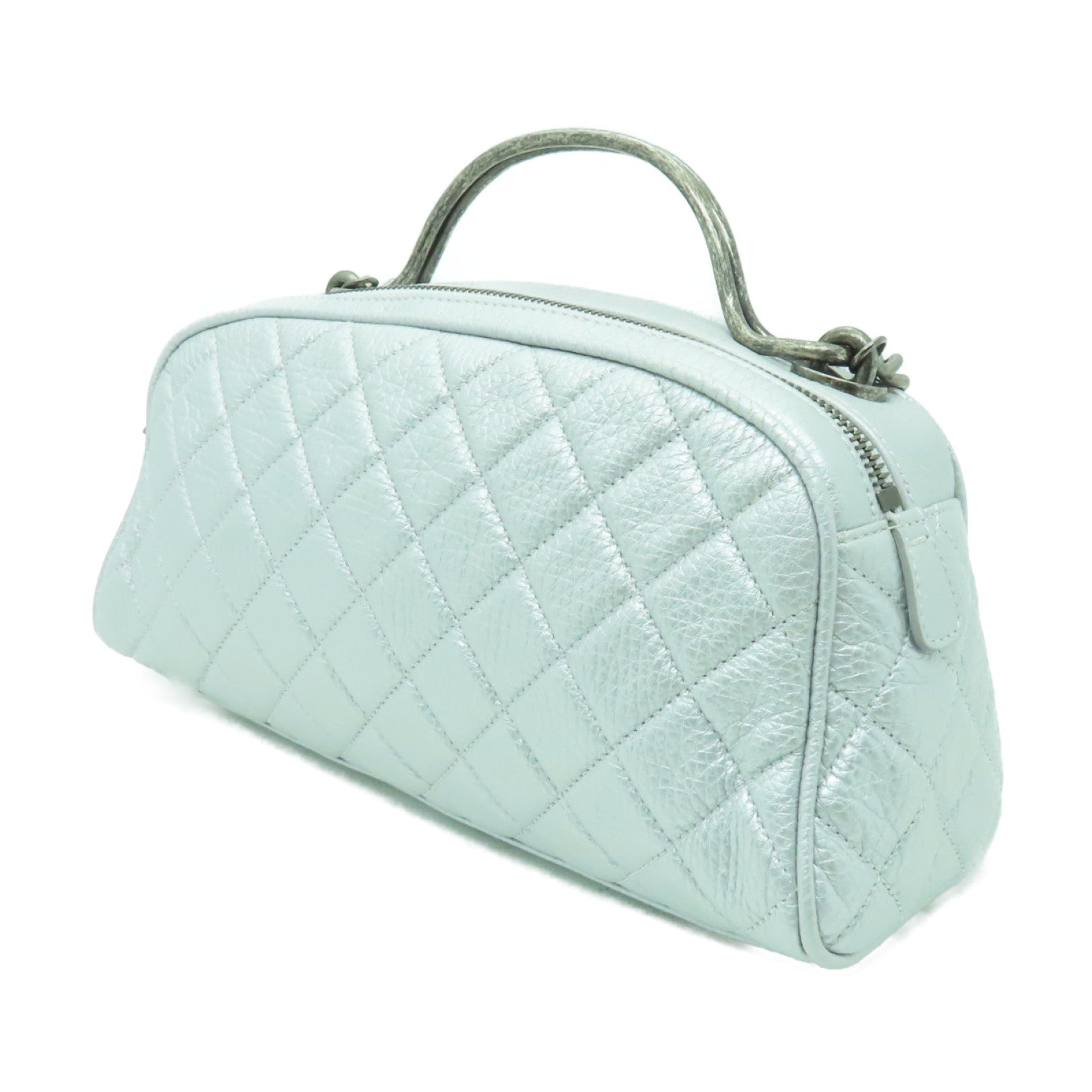 CHANEL 【清倉大減價】菱格牛皮皮革Chain Shoulder銀扣鏈帶肩背袋銀色