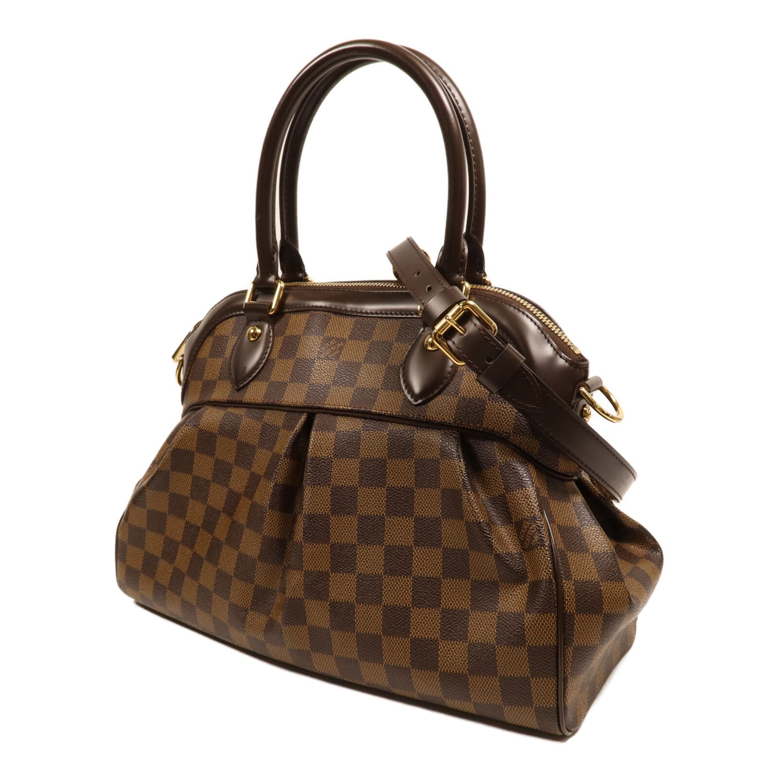 LOUIS VUITTON Damier Trevi PM金扣手挽肩背兩用袋棕色
