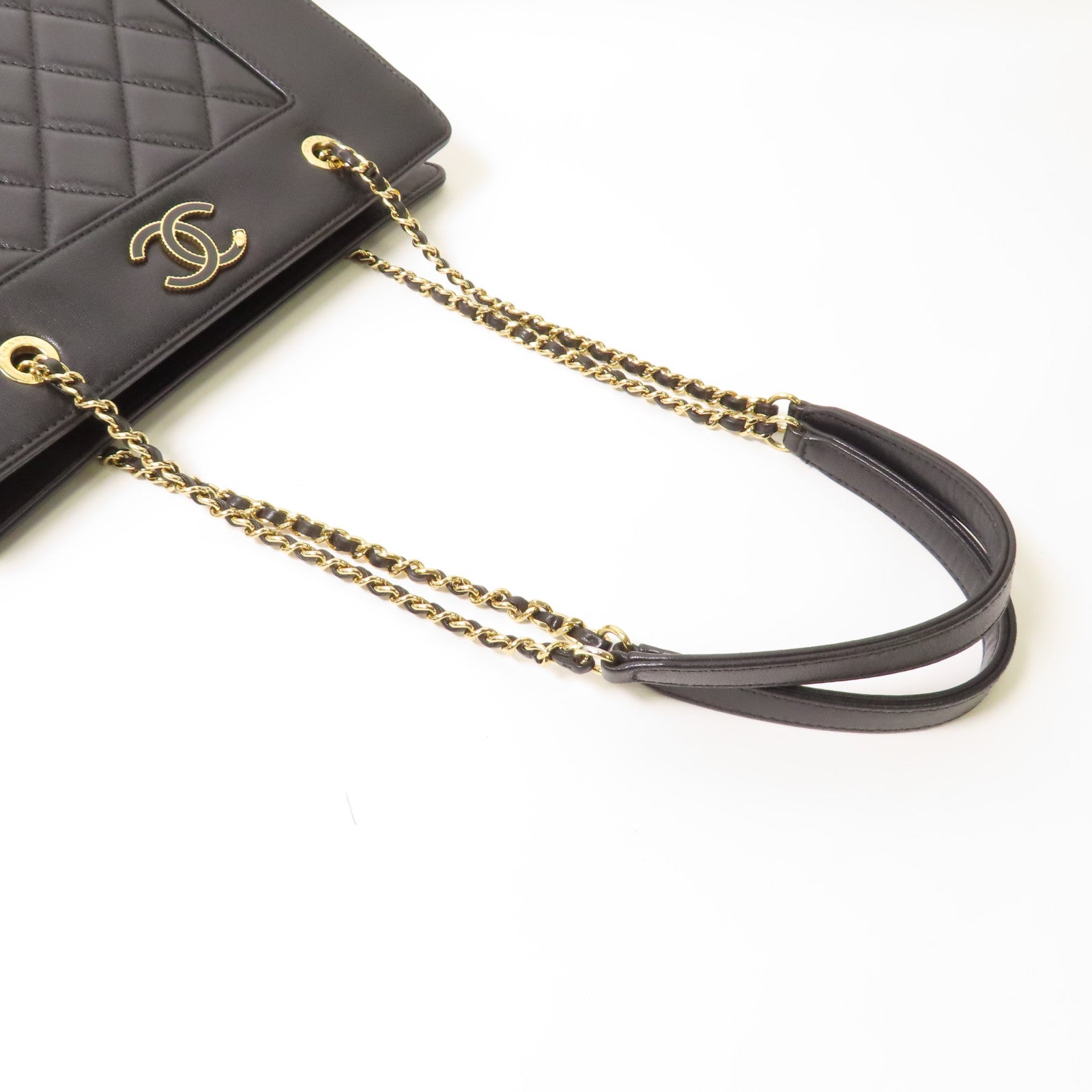 CHANEL 菱格羊皮皮革Mademoiselle Vintage Tote金扣鏈帶肩背袋黑色