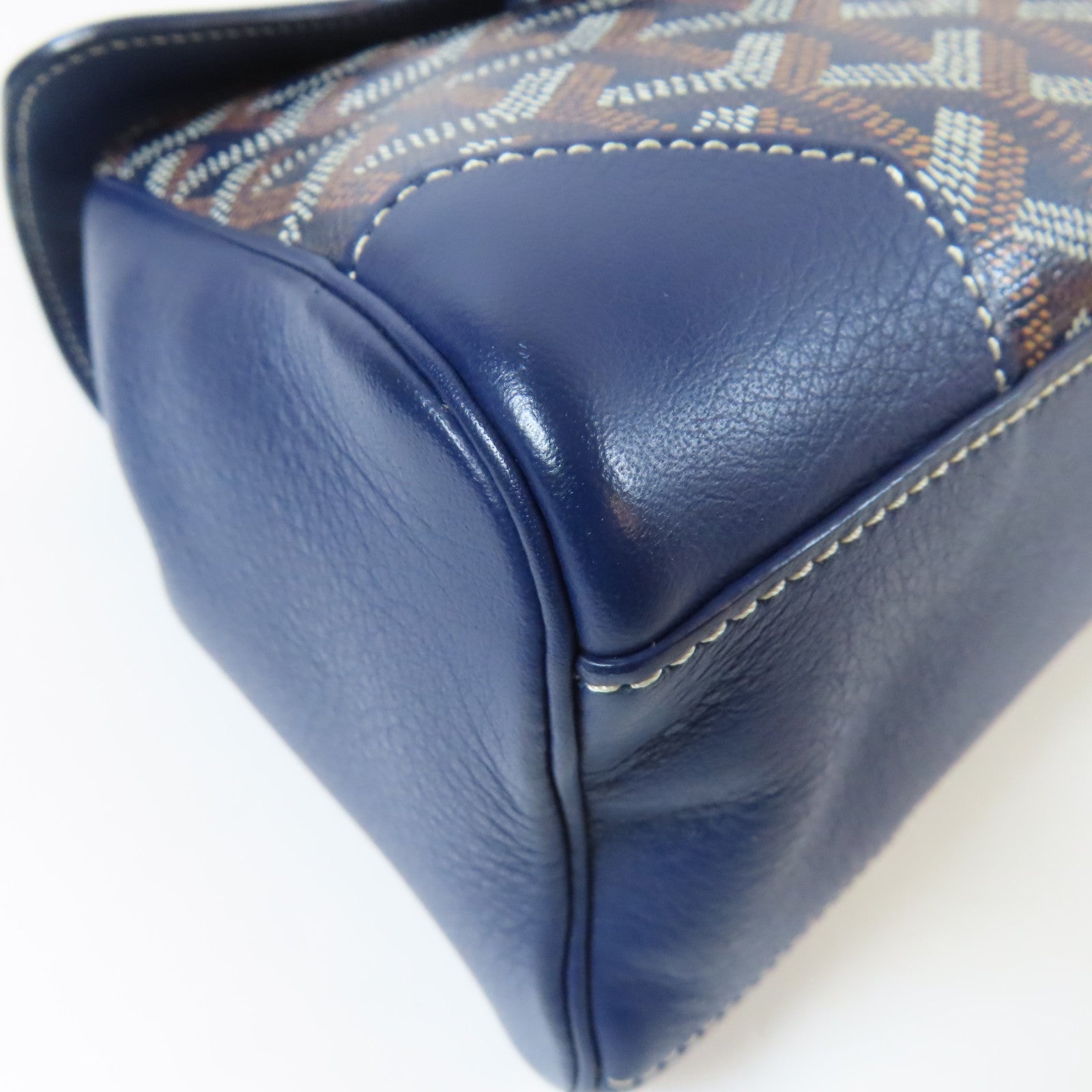 GOYARD 塗層帆布/牛皮皮革Saigon銀扣手挽肩背兩用袋深藍色
