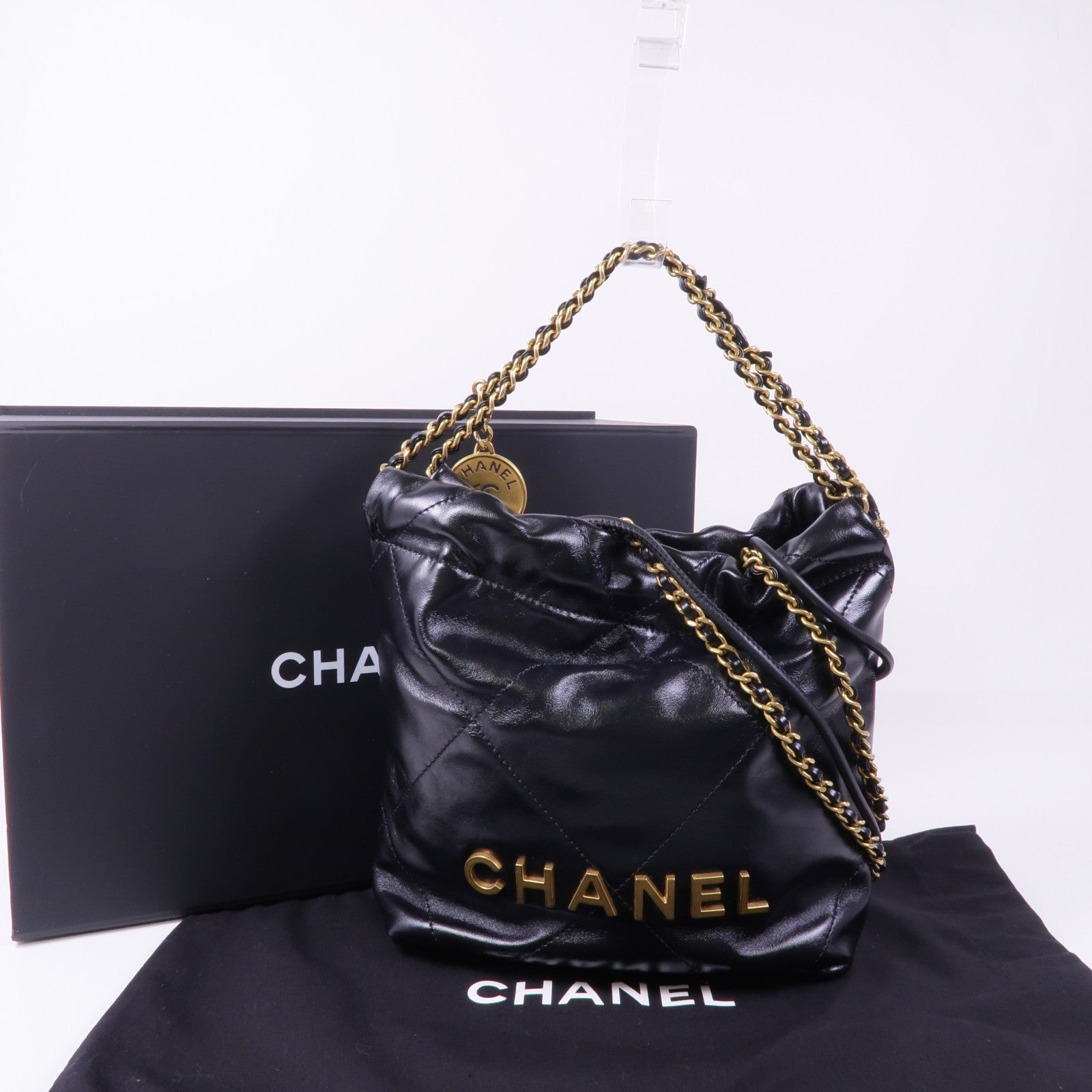 CHANEL 牛皮皮革Chanel 22 Mini金扣鏈帶手挽肩背兩用袋