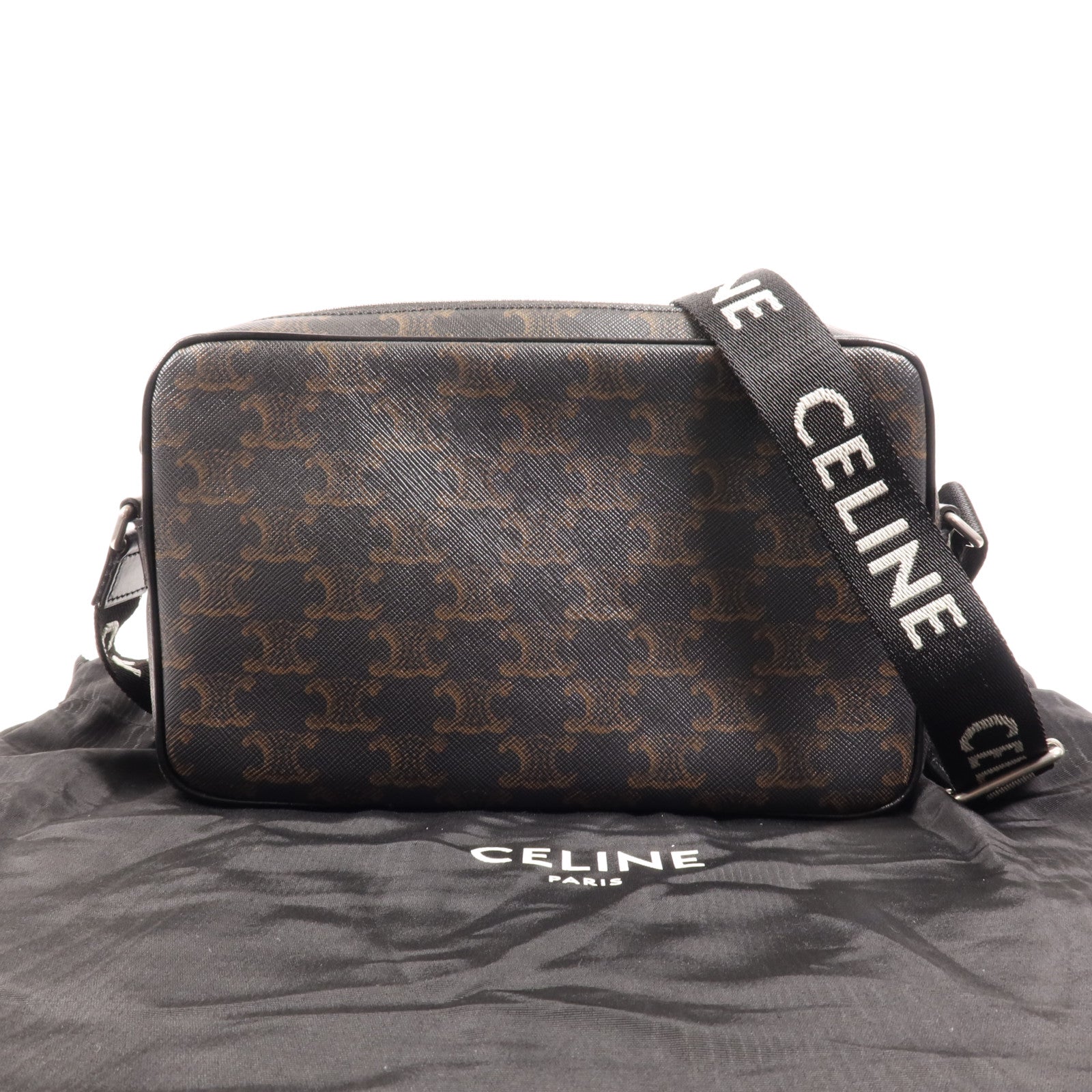 CELINE 塗層帆布Shoulder Bag銀扣肩背袋