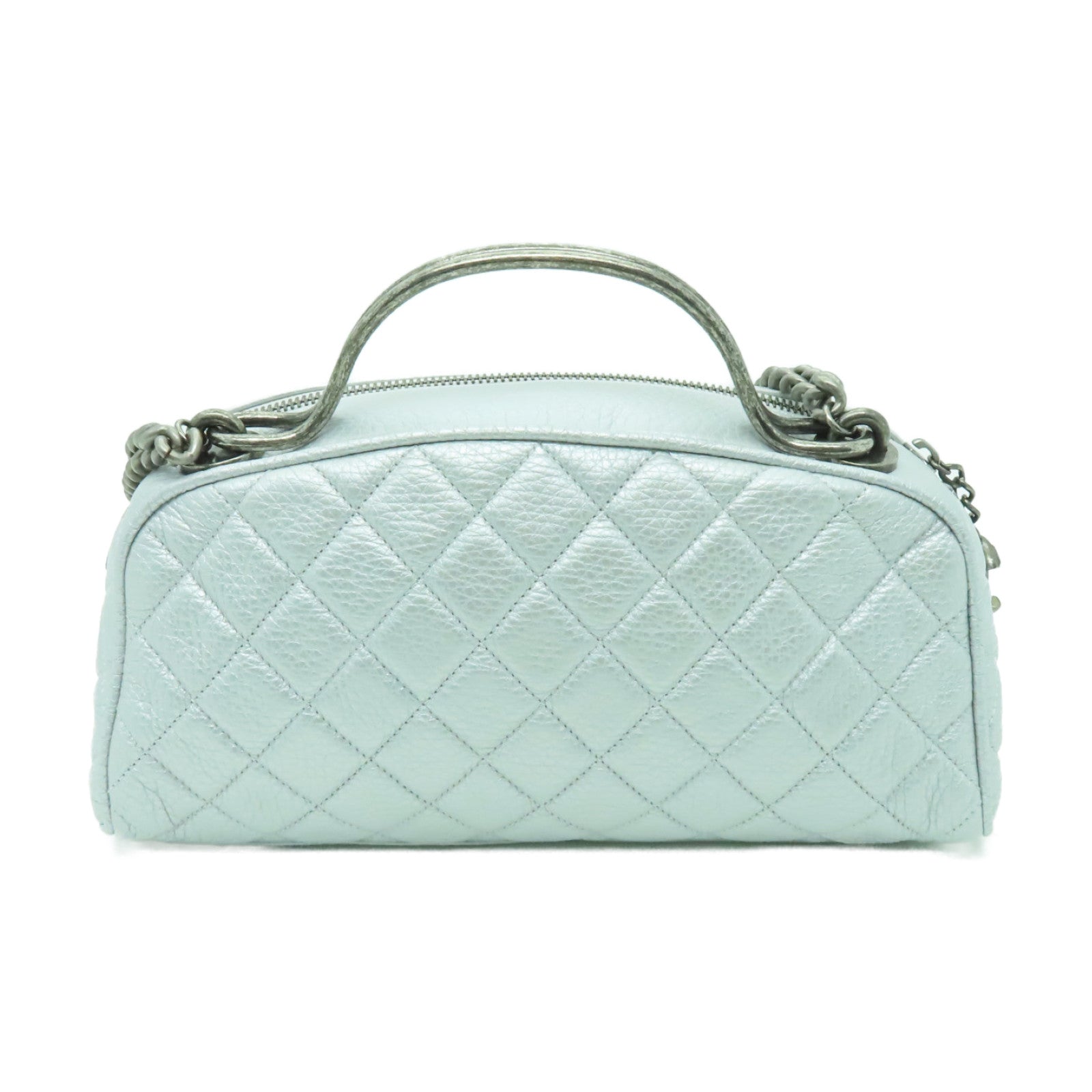 CHANEL 【清倉大減價】菱格牛皮皮革Chain Shoulder銀扣鏈帶肩背袋銀色