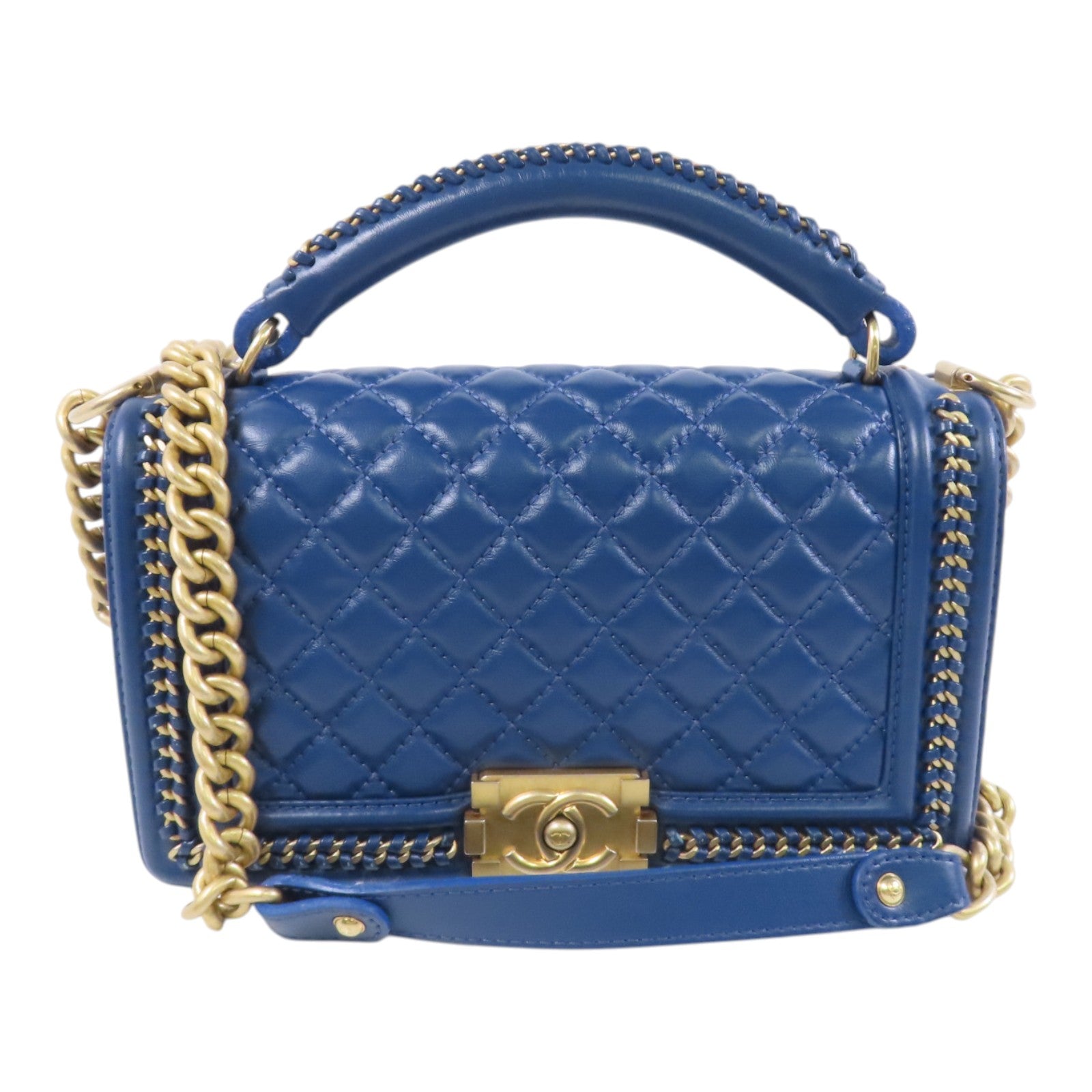 CHANEL 羊皮皮革Boy 25 With Handel金扣鏈帶肩背袋