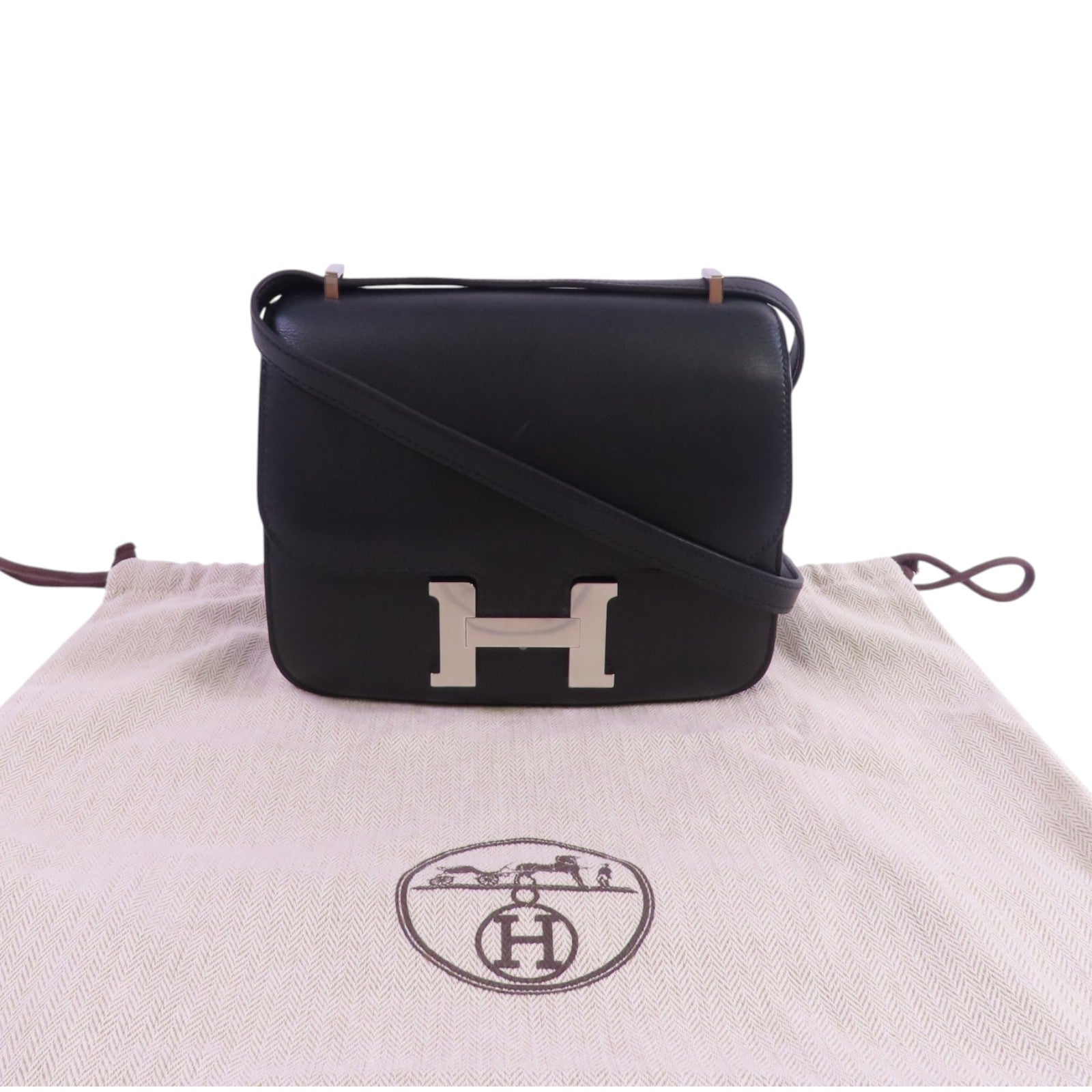 HERMES Swift皮革Mini Constance Shoulder Bag銀扣肩背袋