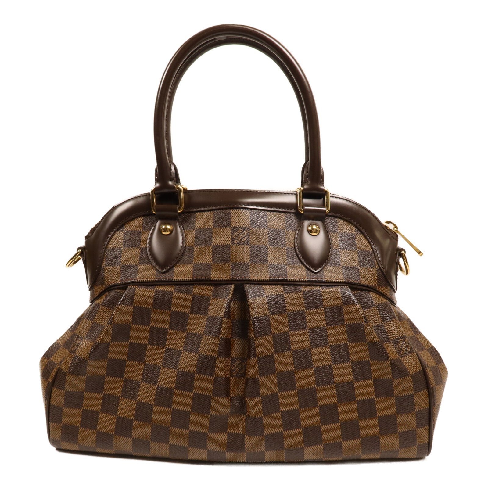 LOUIS VUITTON Damier Trevi PM金扣手挽肩背兩用袋棕色