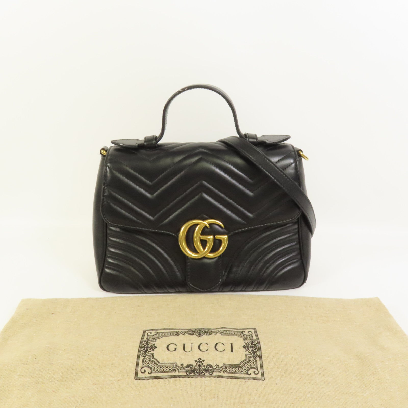 GUCCI 牛皮皮革GG Marmont金扣手挽肩背兩用袋