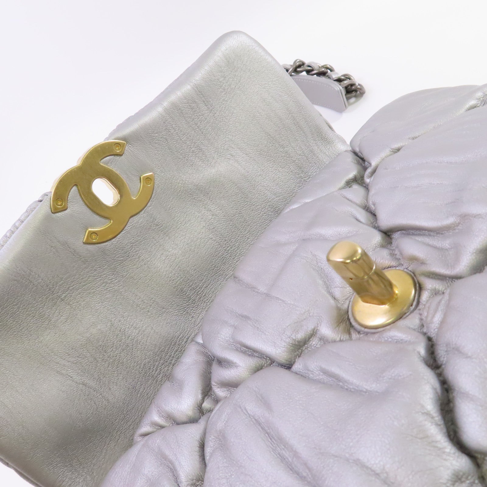 CHANEL 菱格牛皮皮革Chanel 19 2Way Shoulder Bag金扣手挽肩背兩用袋銀色