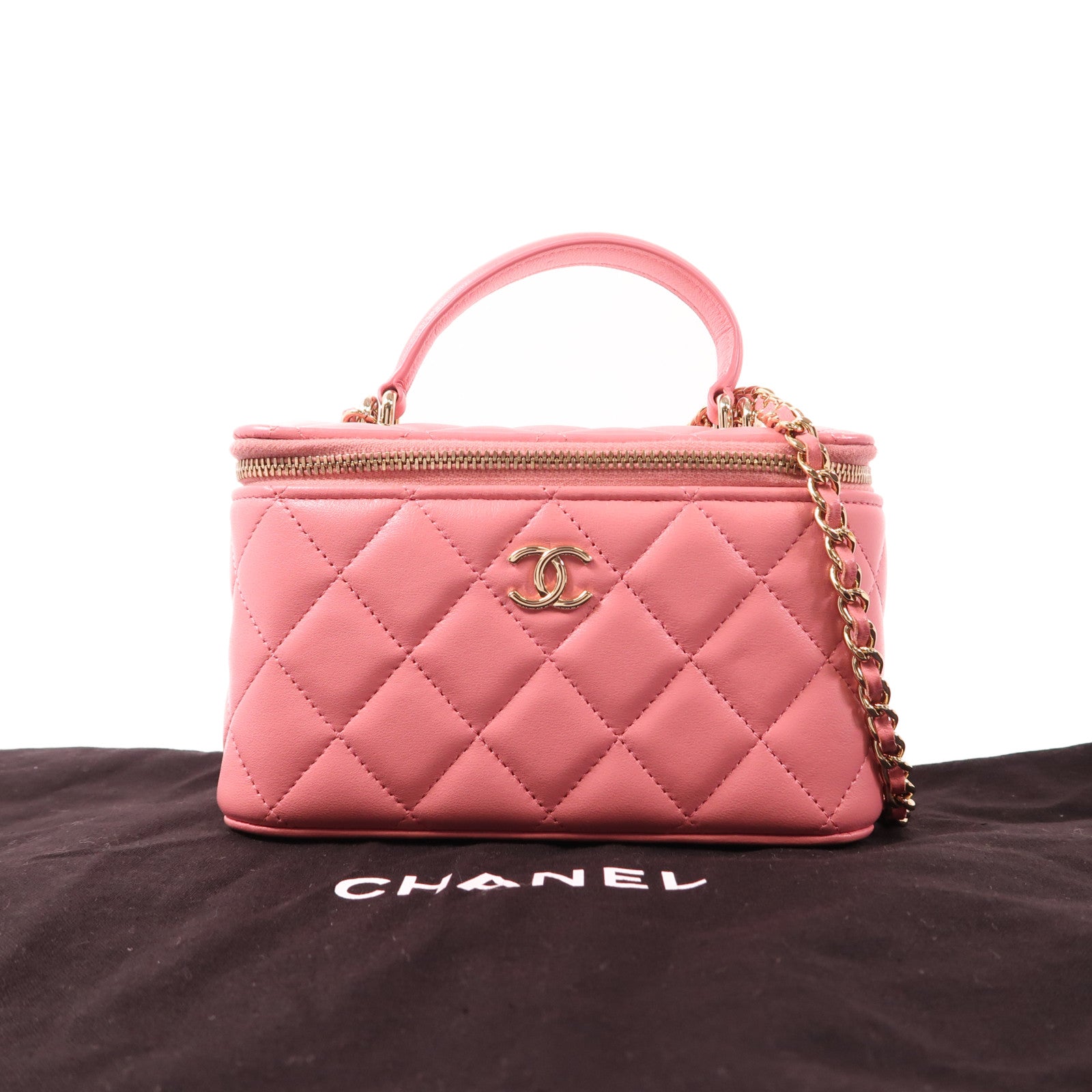 CHANEL 羊皮皮革Top Handle Vanity Case金扣手挽肩背兩用袋