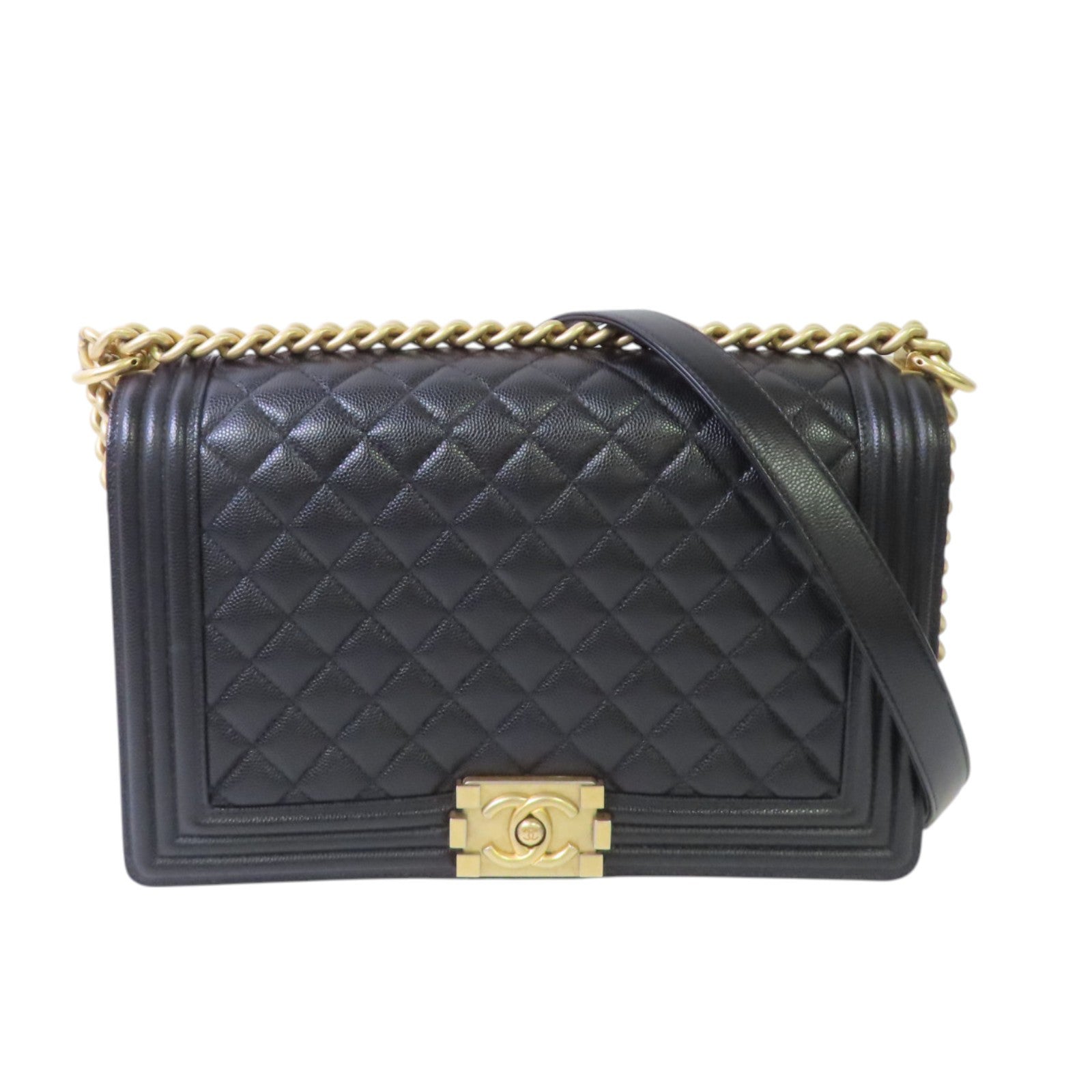 CHANEL 牛皮皮革Boy Chanel金扣鏈帶肩背袋