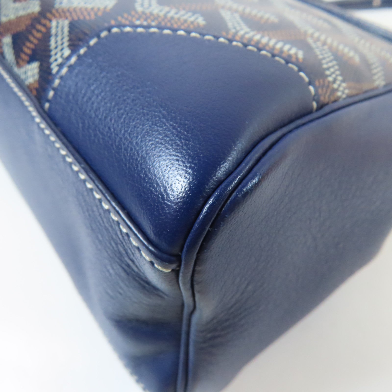 GOYARD 塗層帆布/牛皮皮革Saigon銀扣手挽肩背兩用袋深藍色