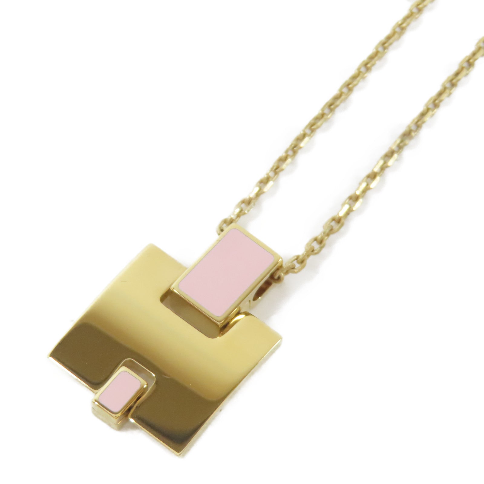 HERMES 金屬Irene Necklace金扣項鍊金色/粉紅色#48cm