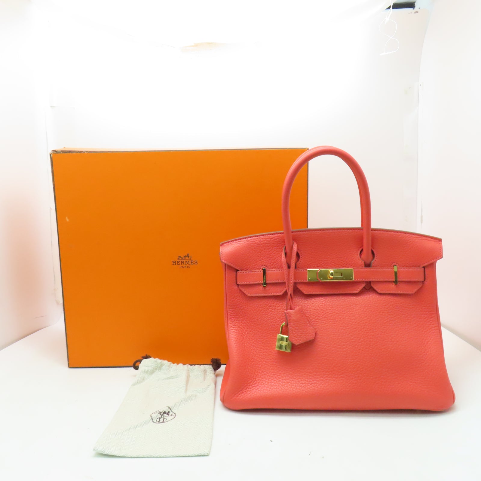 HERMES 【激減優惠】Clemence皮革Birkin 30金扣手挽袋Rose Jaipur糖果紅色