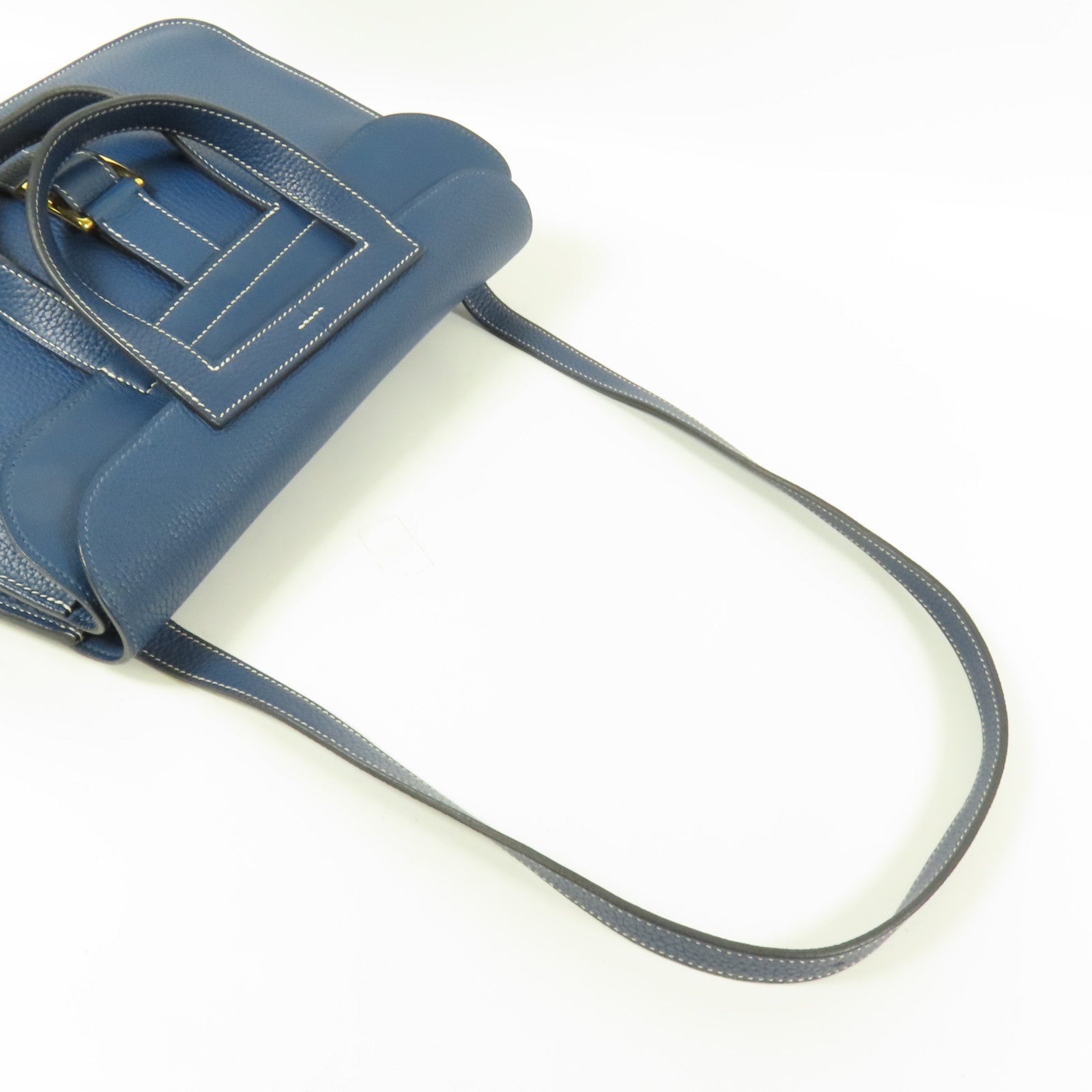 HERMES Clemence皮革Halzan 31金扣手挽肩背兩用袋Bleu Brighton