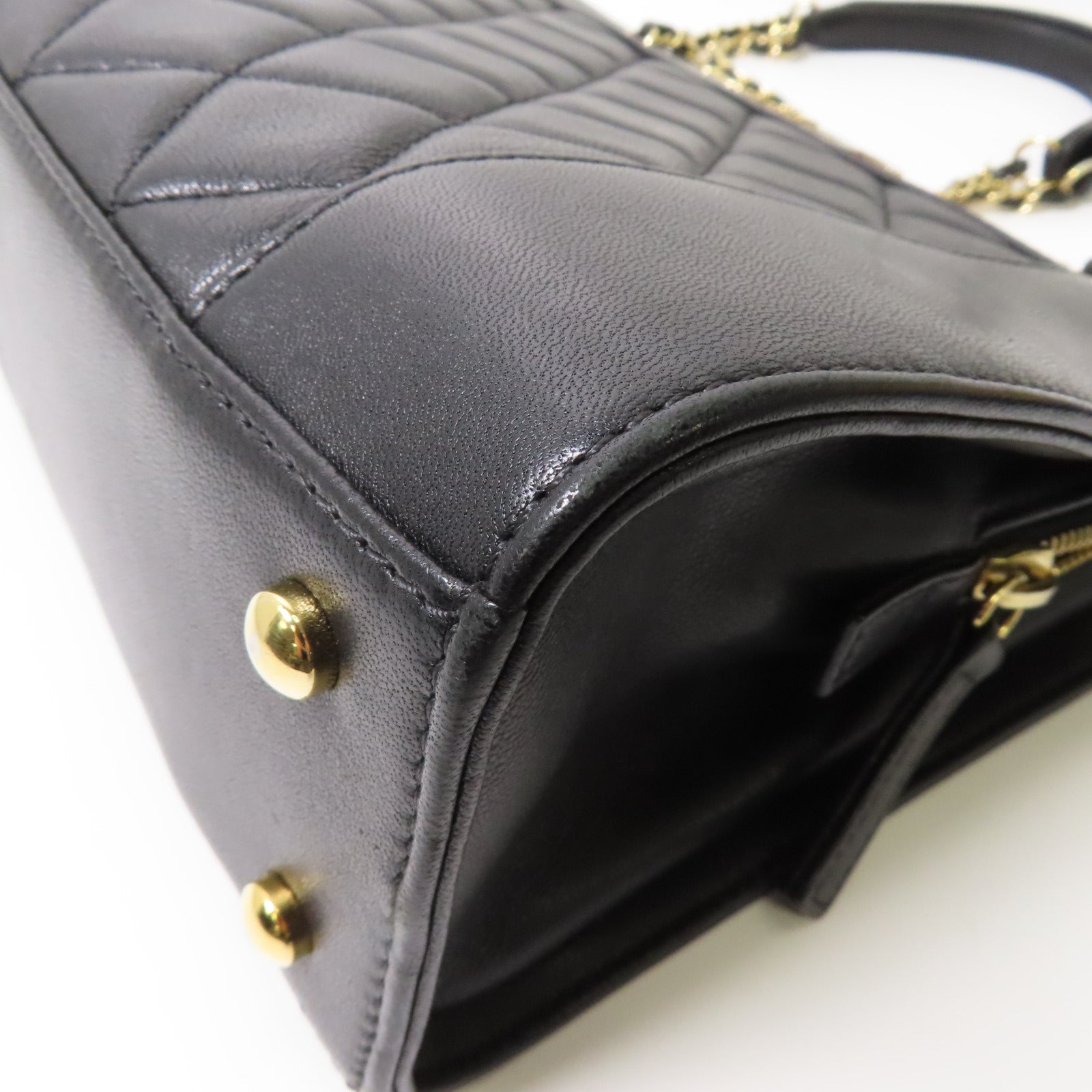 CHANEL 菱格羊皮皮革Mademoiselle Vintage Tote金扣鏈帶肩背袋黑色