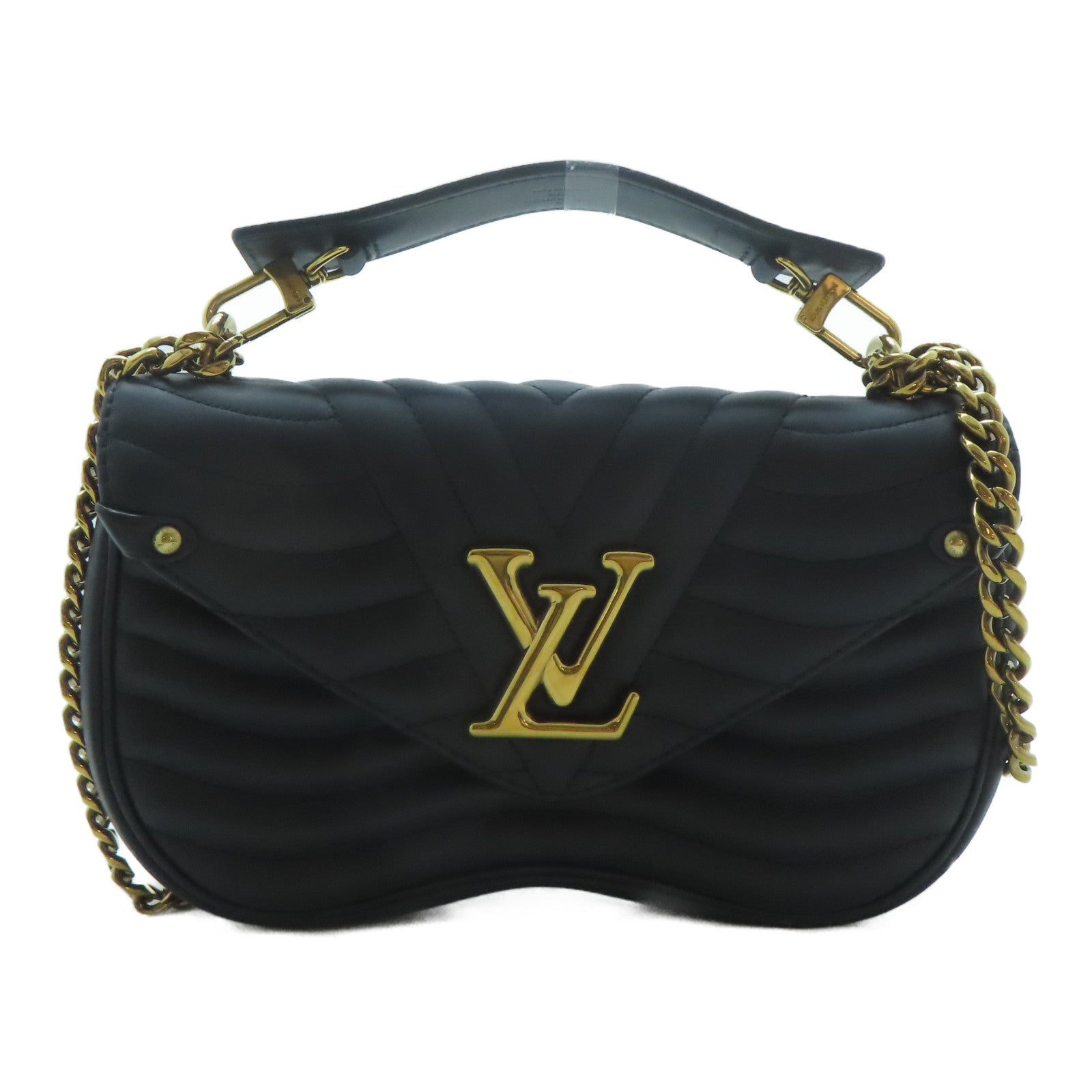 LOUIS VUITTON 牛皮皮革New Wave金扣鏈帶手挽肩背兩用袋黑色