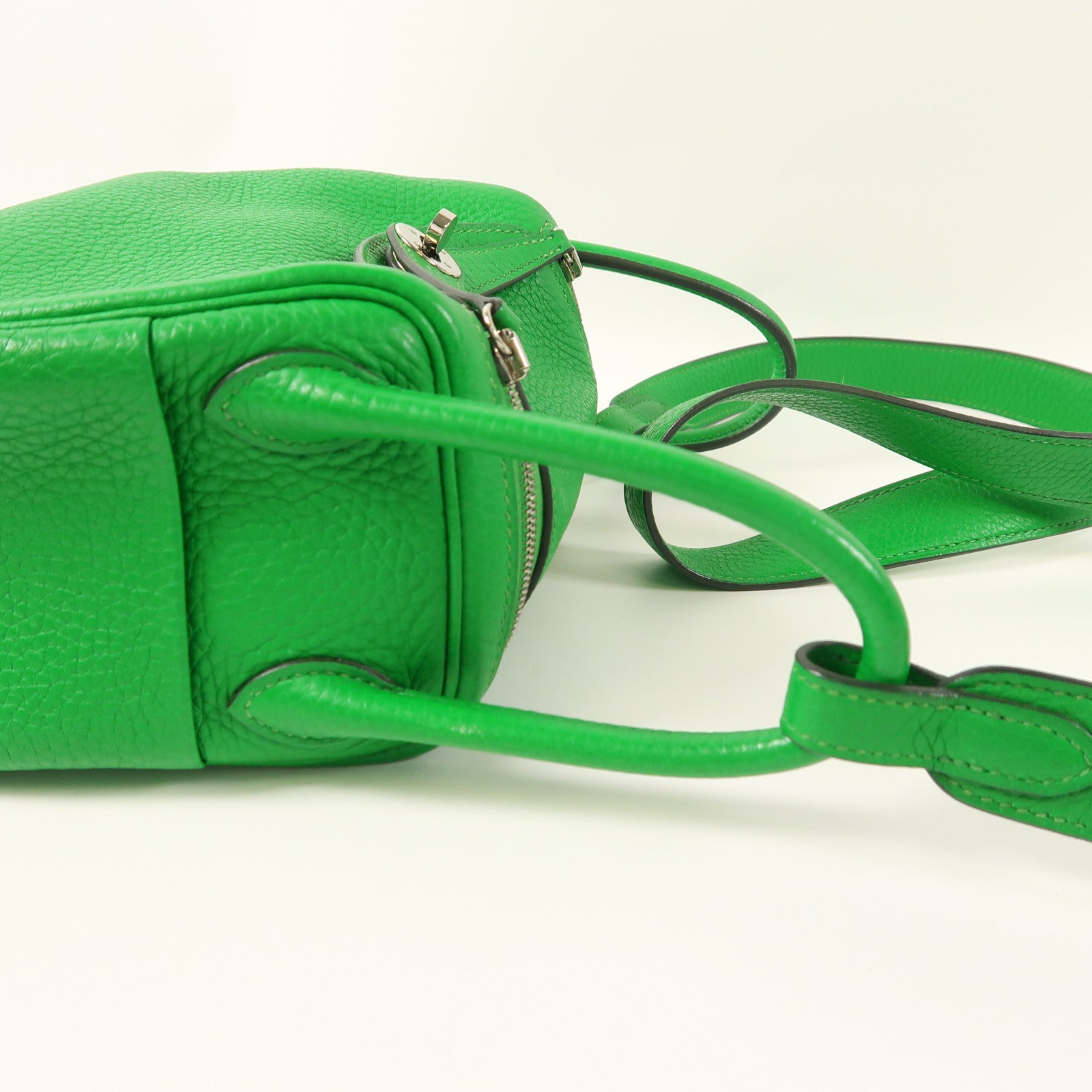 HERMES Clemence皮革Mini Lindy銀扣手挽肩背兩用袋Bambou