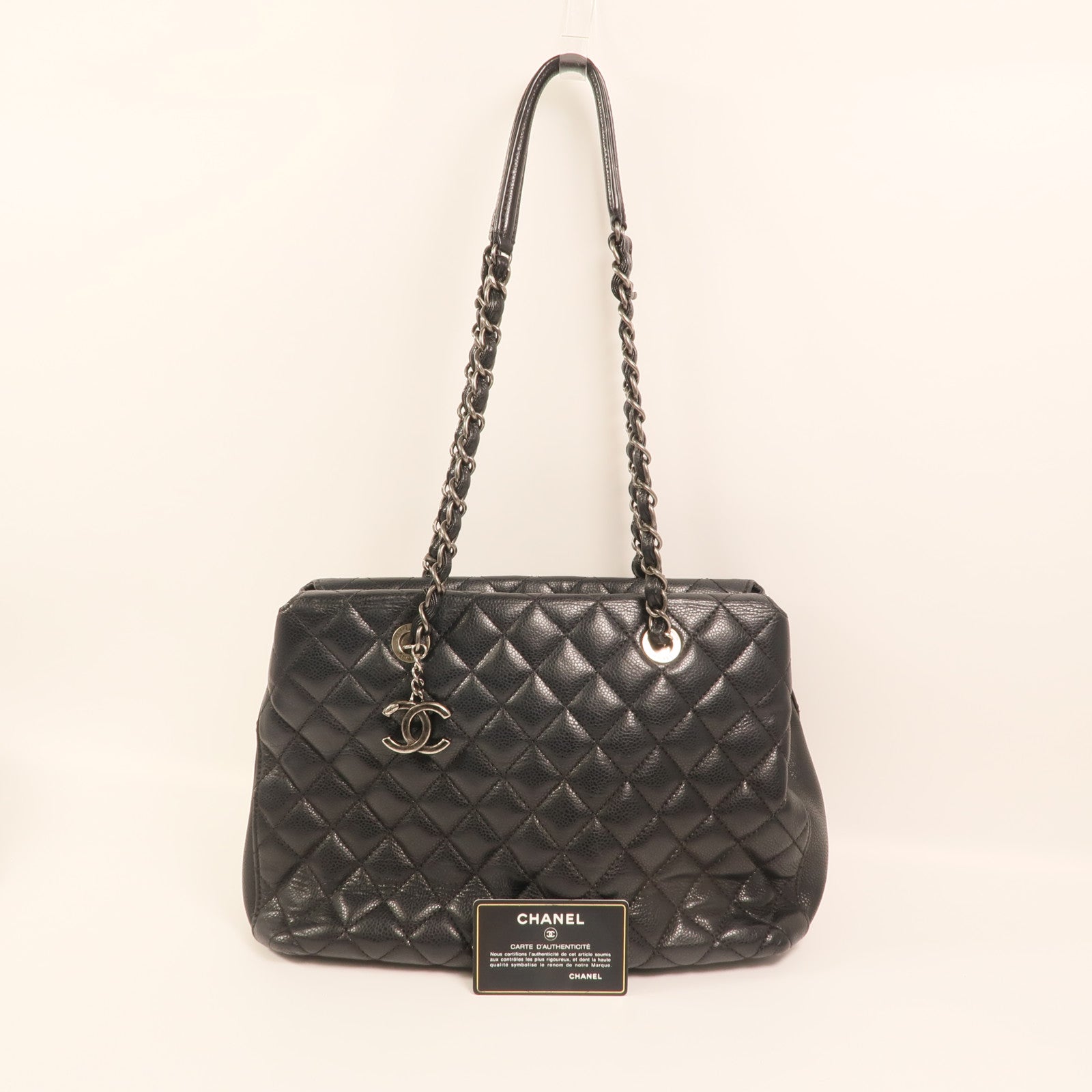 CHANEL 牛皮皮革Chain Shoulder銀扣鏈帶肩背袋