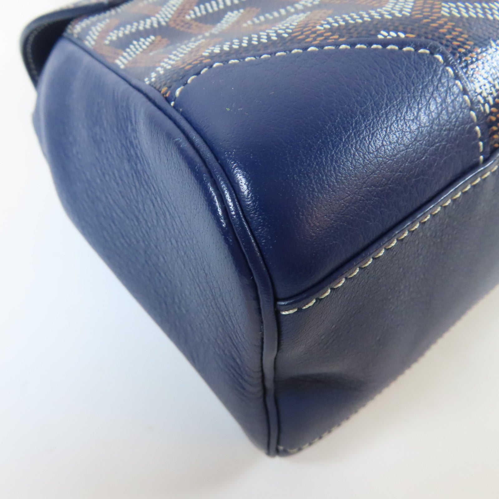 GOYARD 塗層帆布/牛皮皮革Saigon銀扣手挽肩背兩用袋深藍色
