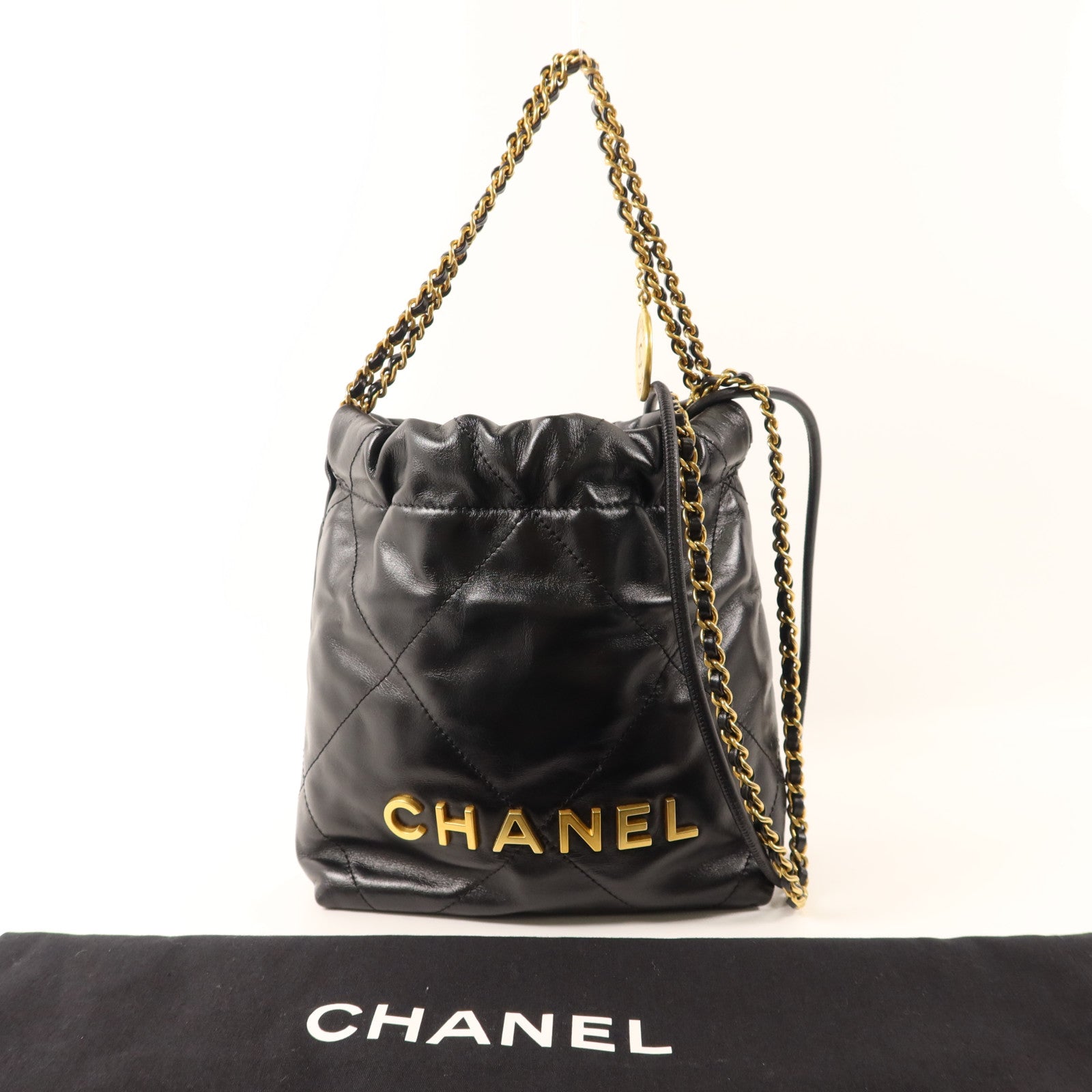 CHANEL 羊皮皮革Mini 22金扣手挽肩背兩用袋