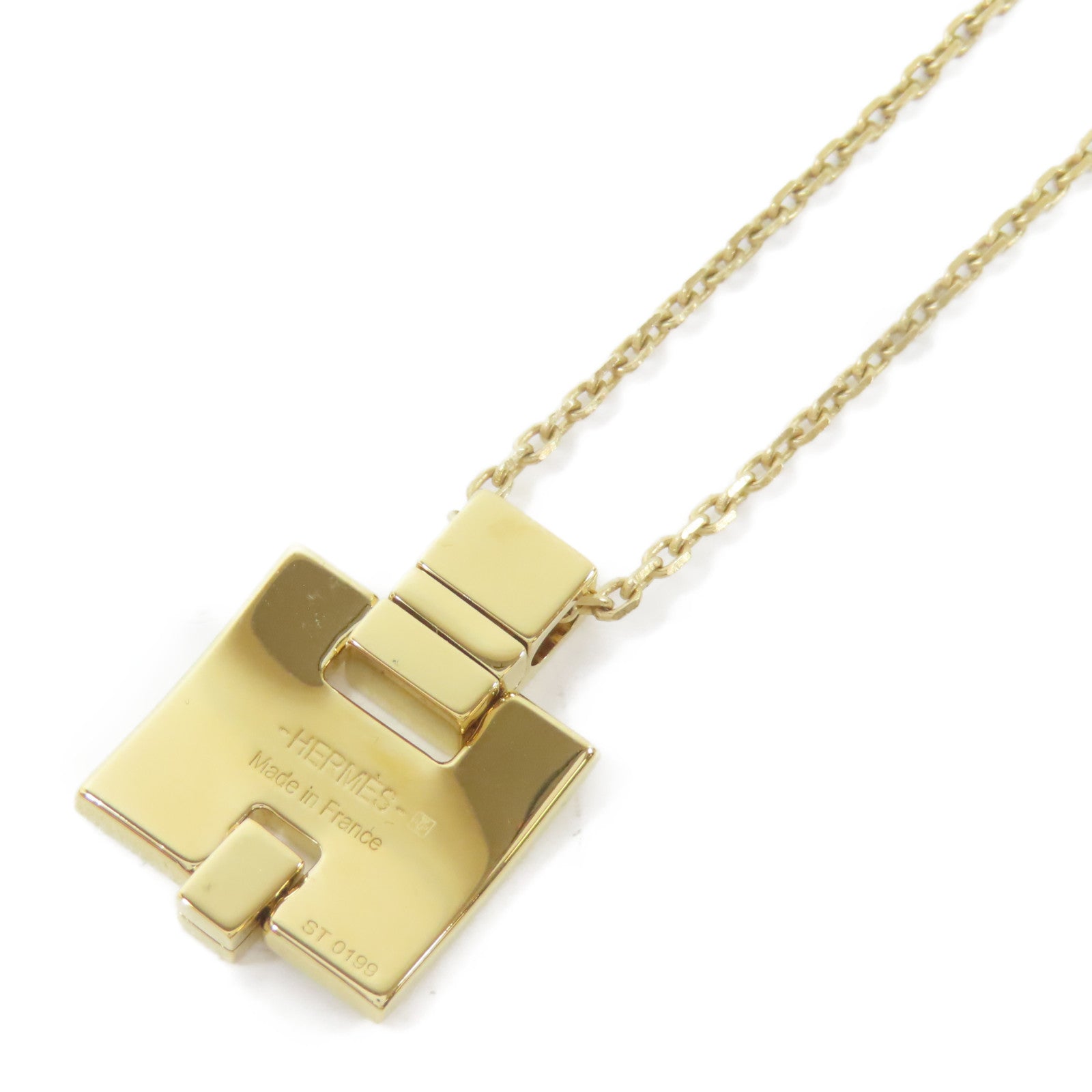 HERMES 金屬Irene Necklace金扣項鍊金色/粉紅色#48cm