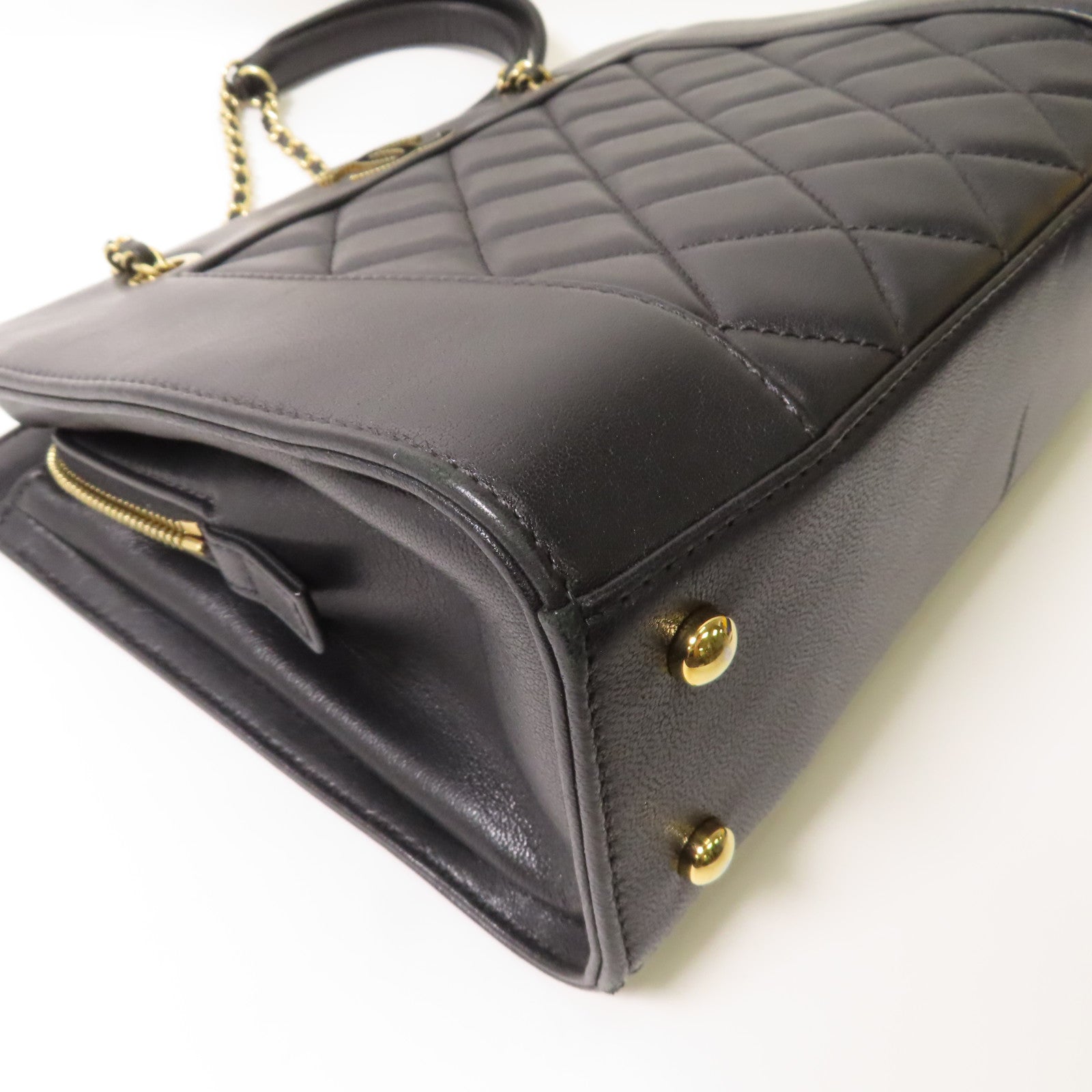 CHANEL 菱格羊皮皮革Mademoiselle Vintage Tote金扣鏈帶肩背袋黑色