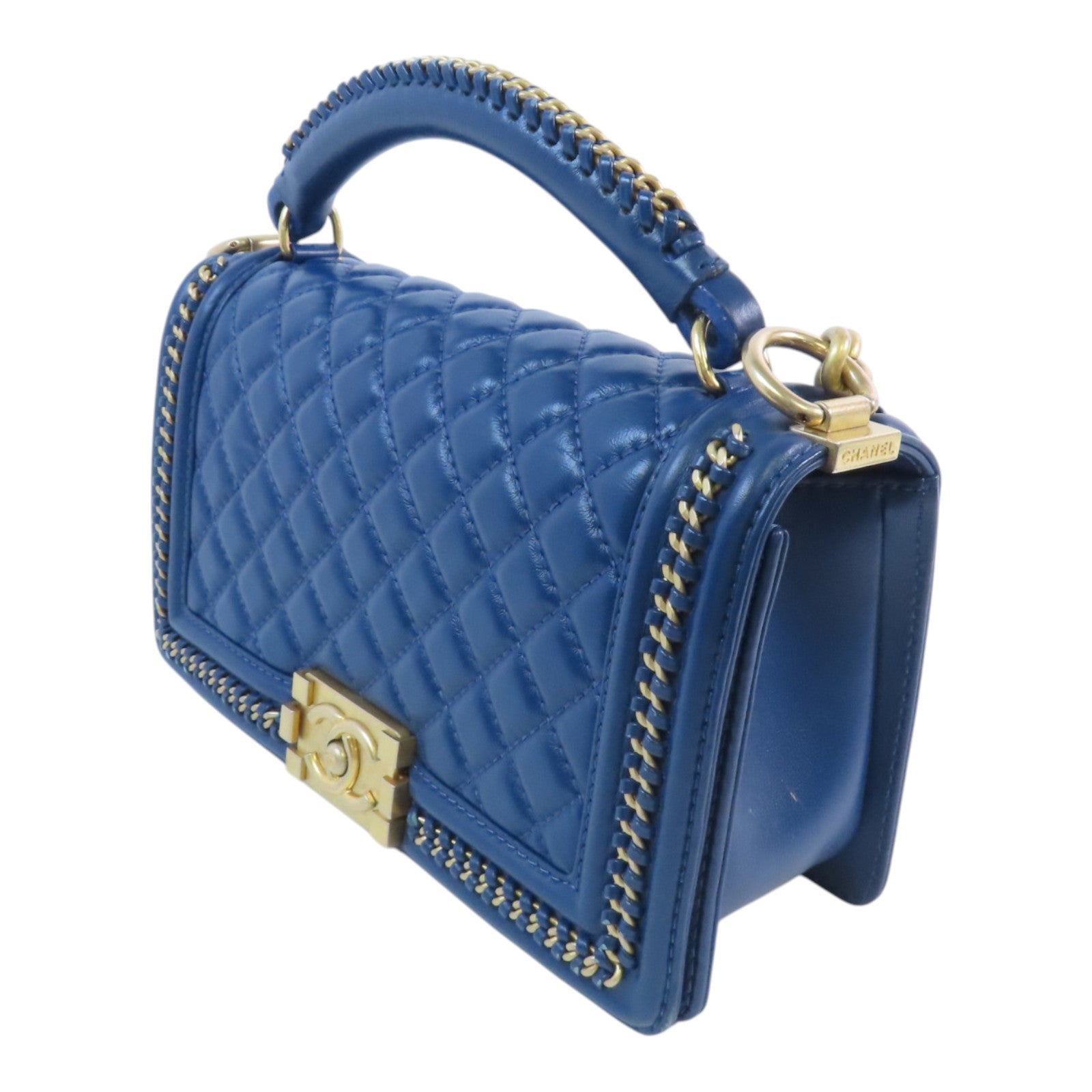 CHANEL 羊皮皮革Boy 25 With Handel金扣鏈帶肩背袋