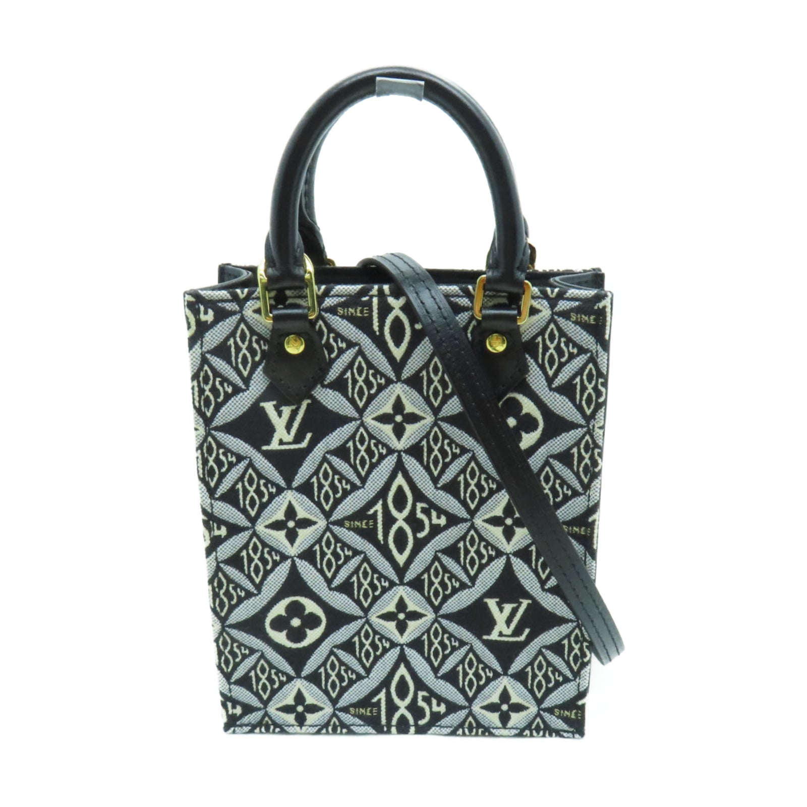 LOUIS VUITTON 【清倉大減價】Monogram Jacquard Since 1854 Petit Sac Plat金扣手挽肩背兩用袋黑色/白色