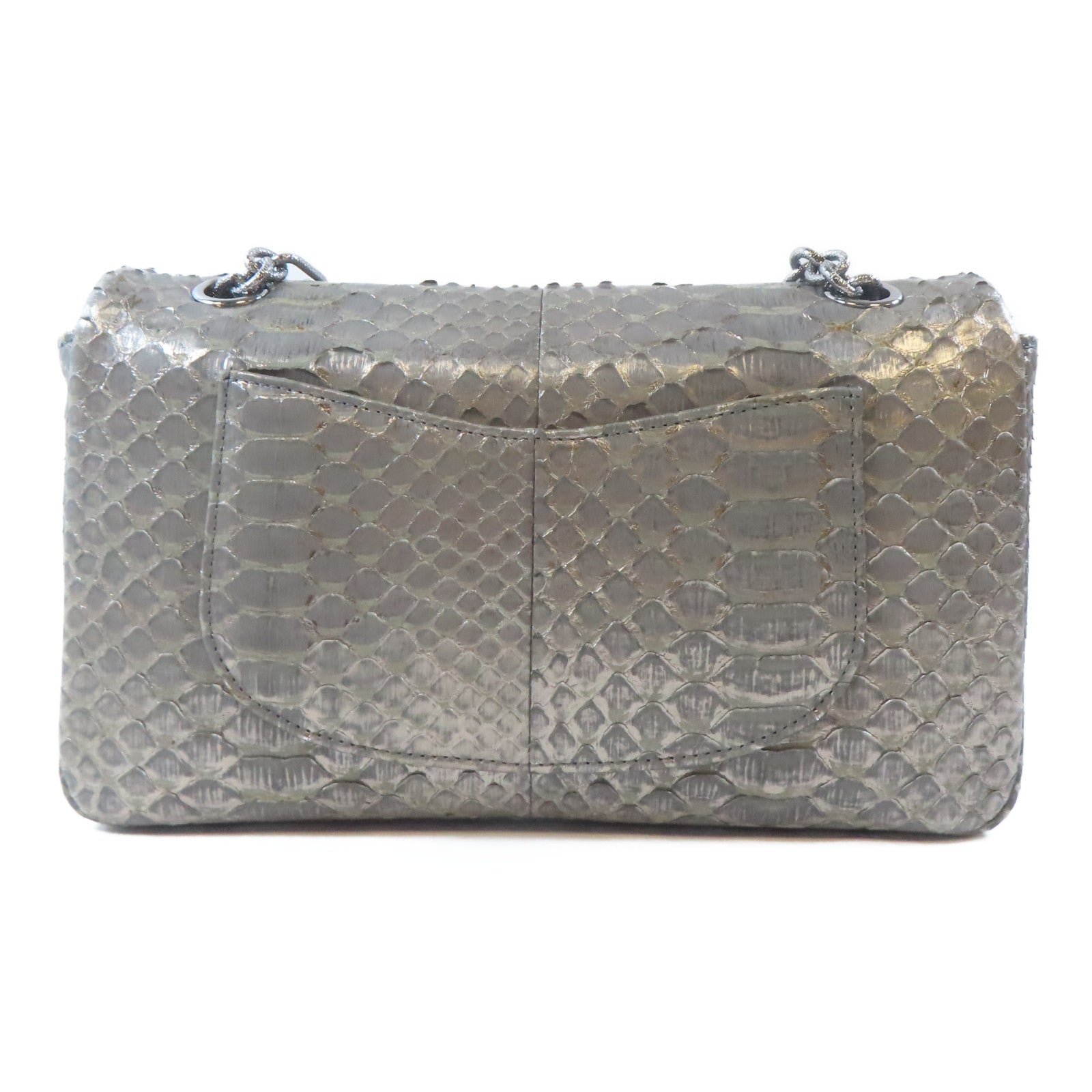 CHANEL 蛇皮皮革Chain Shoulder Bag銀扣鏈帶肩背袋銀色