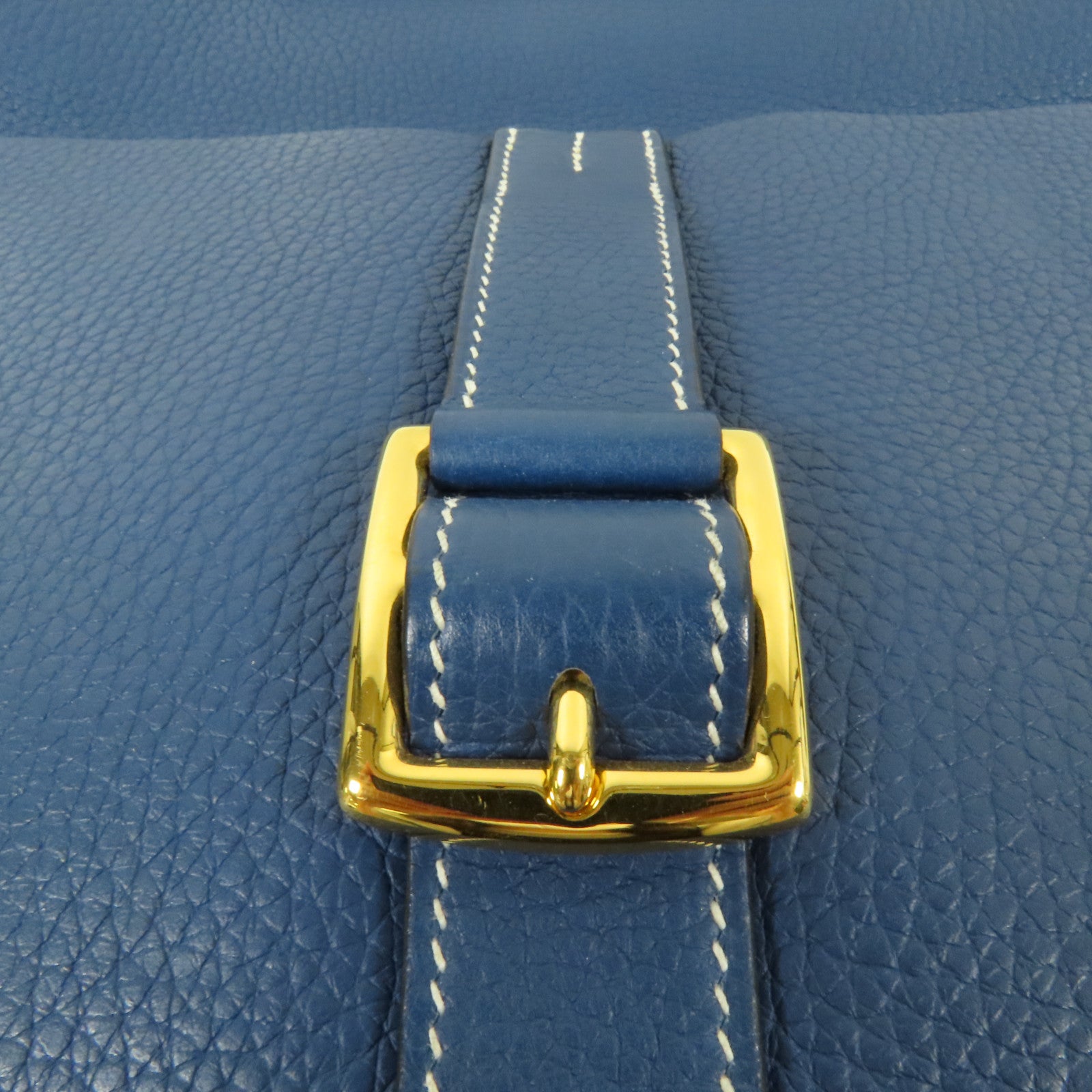 HERMES Clemence皮革Halzan 31金扣手挽肩背兩用袋Bleu Brighton