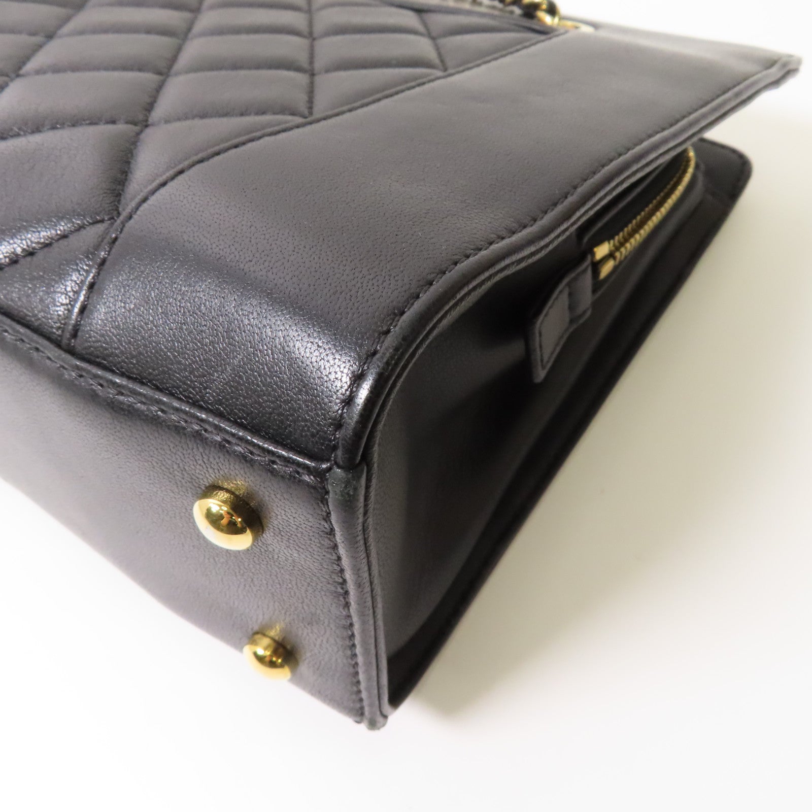 CHANEL 菱格羊皮皮革Mademoiselle Vintage Tote金扣鏈帶肩背袋黑色