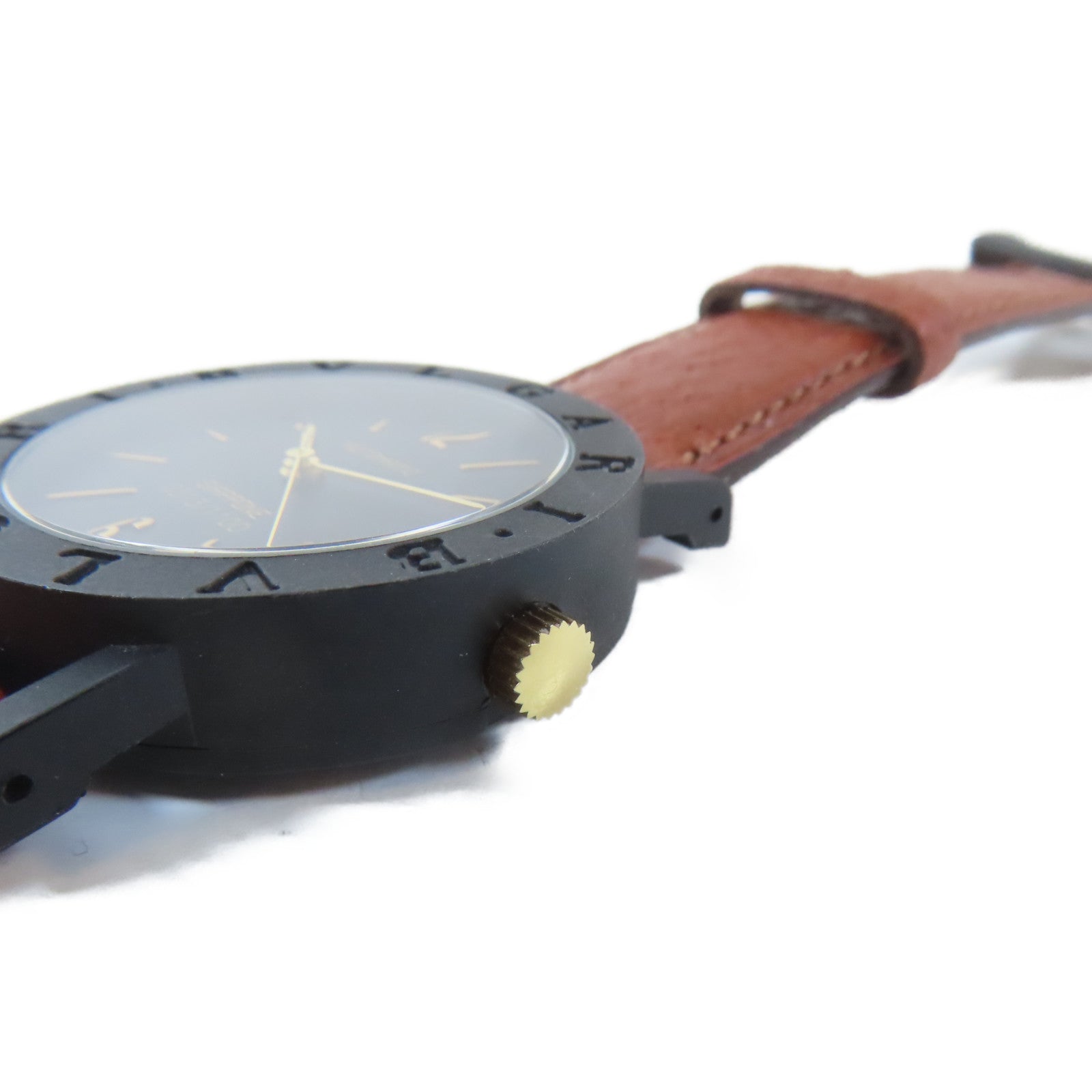 BVLGARI Bvlgari Bvlgari鋁/皮革帶手錶自動機芯黑色