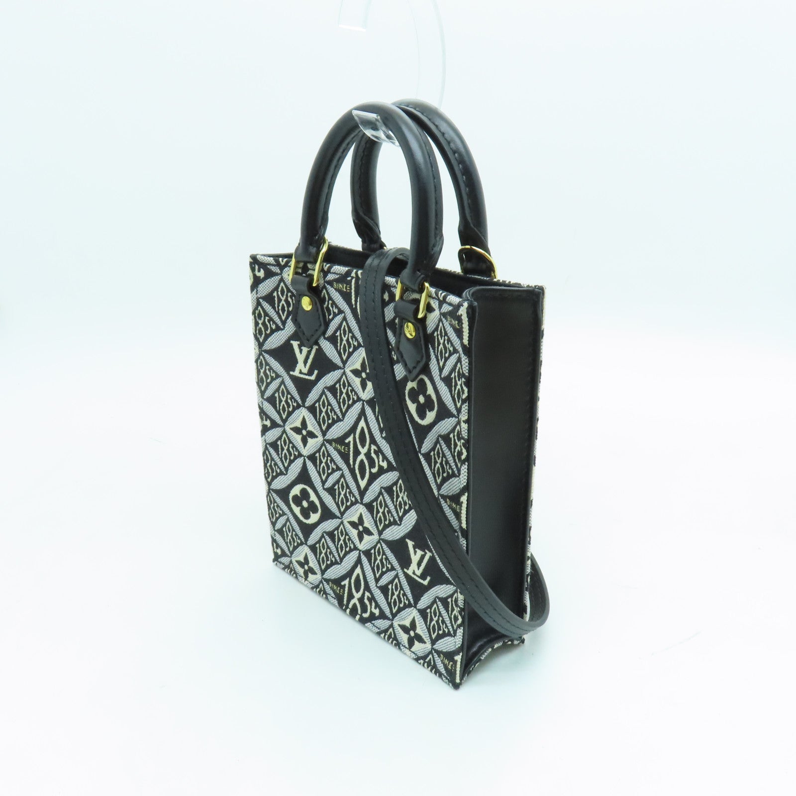 LOUIS VUITTON 【清倉大減價】Monogram Jacquard Since 1854 Petit Sac Plat金扣手挽肩背兩用袋黑色/白色